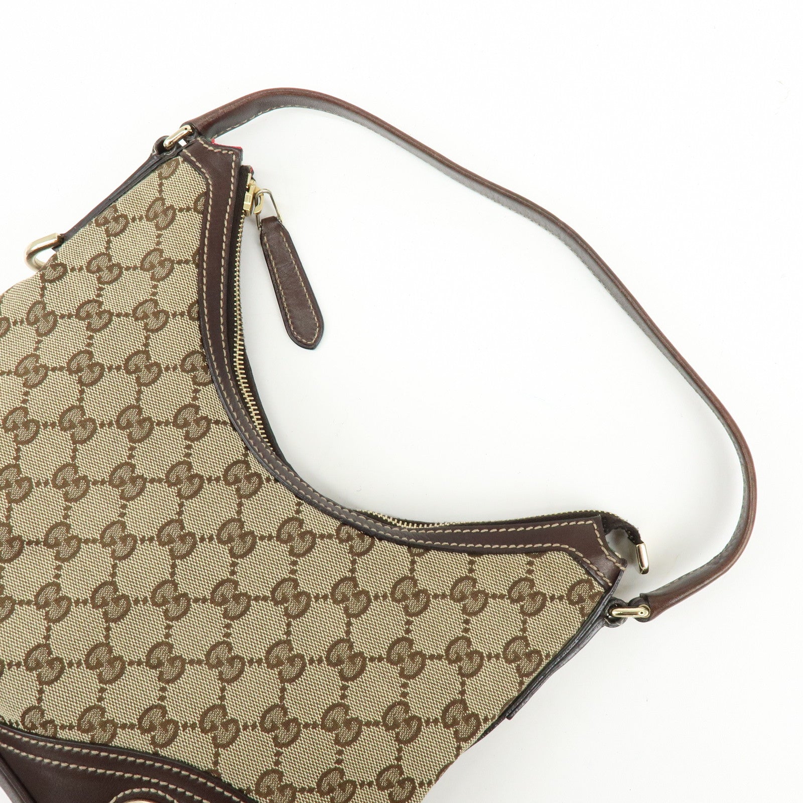 GUCCI Interlocking G Canvas Leather Shoulder Bag Hand Bag Beige Brown