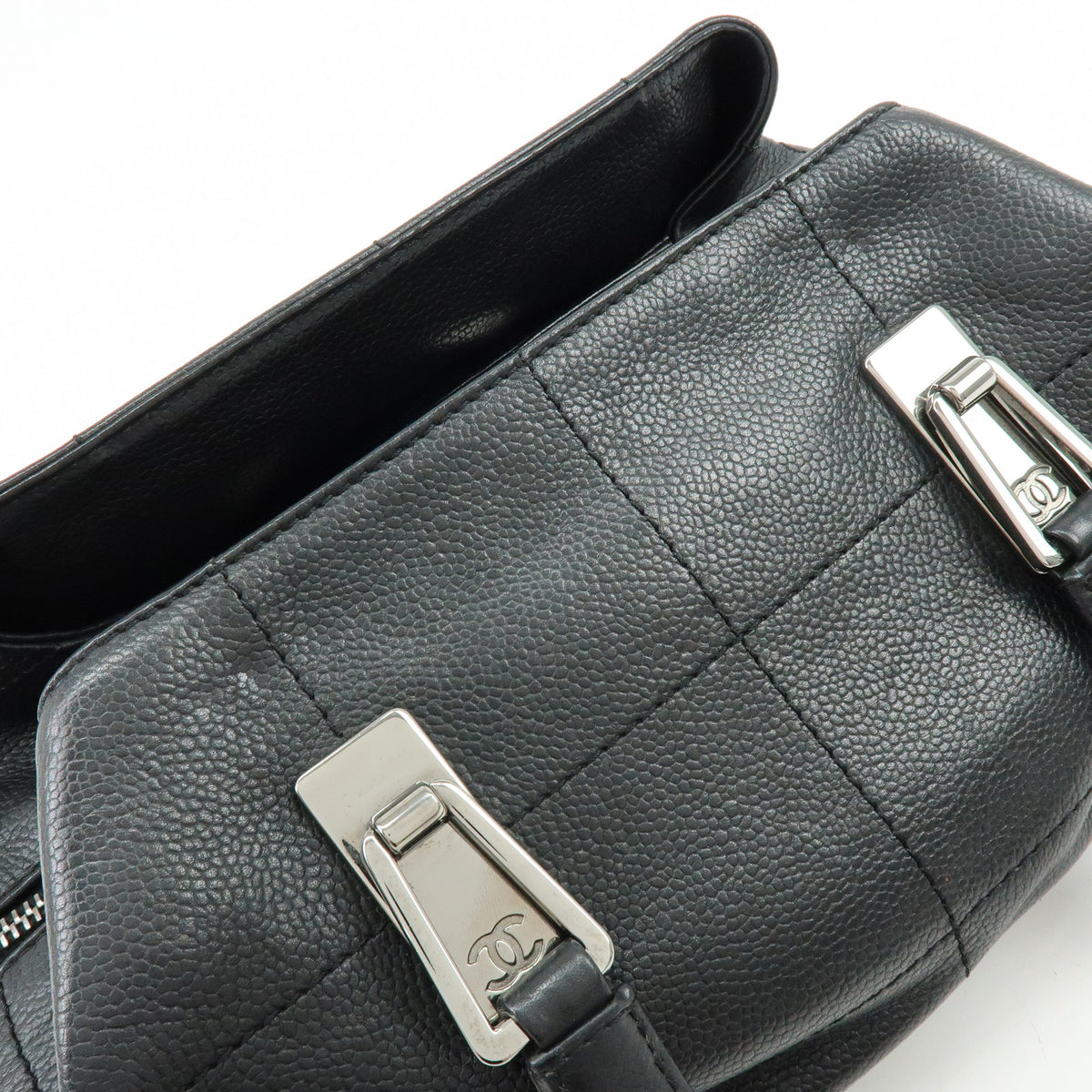 CHANEL Chocolate Bar COCO Mark Caviarskin Hand Bag Mini Boston Bag