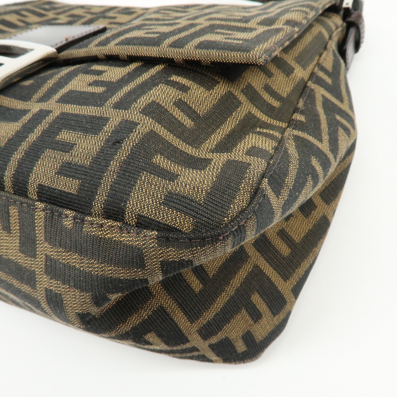 FENDI Mamma Baguette Zucca Canvas Leather Shoulder Bag Brown 26325