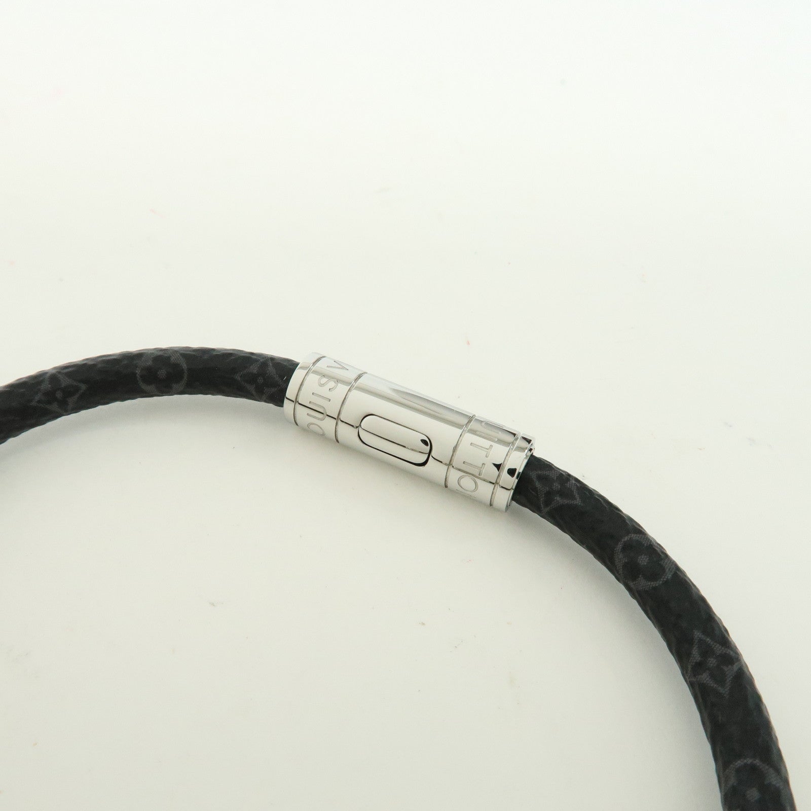 Louis Vuitton Monogram Eclipse Canvas Bracelet Dog Paw Charm Noir