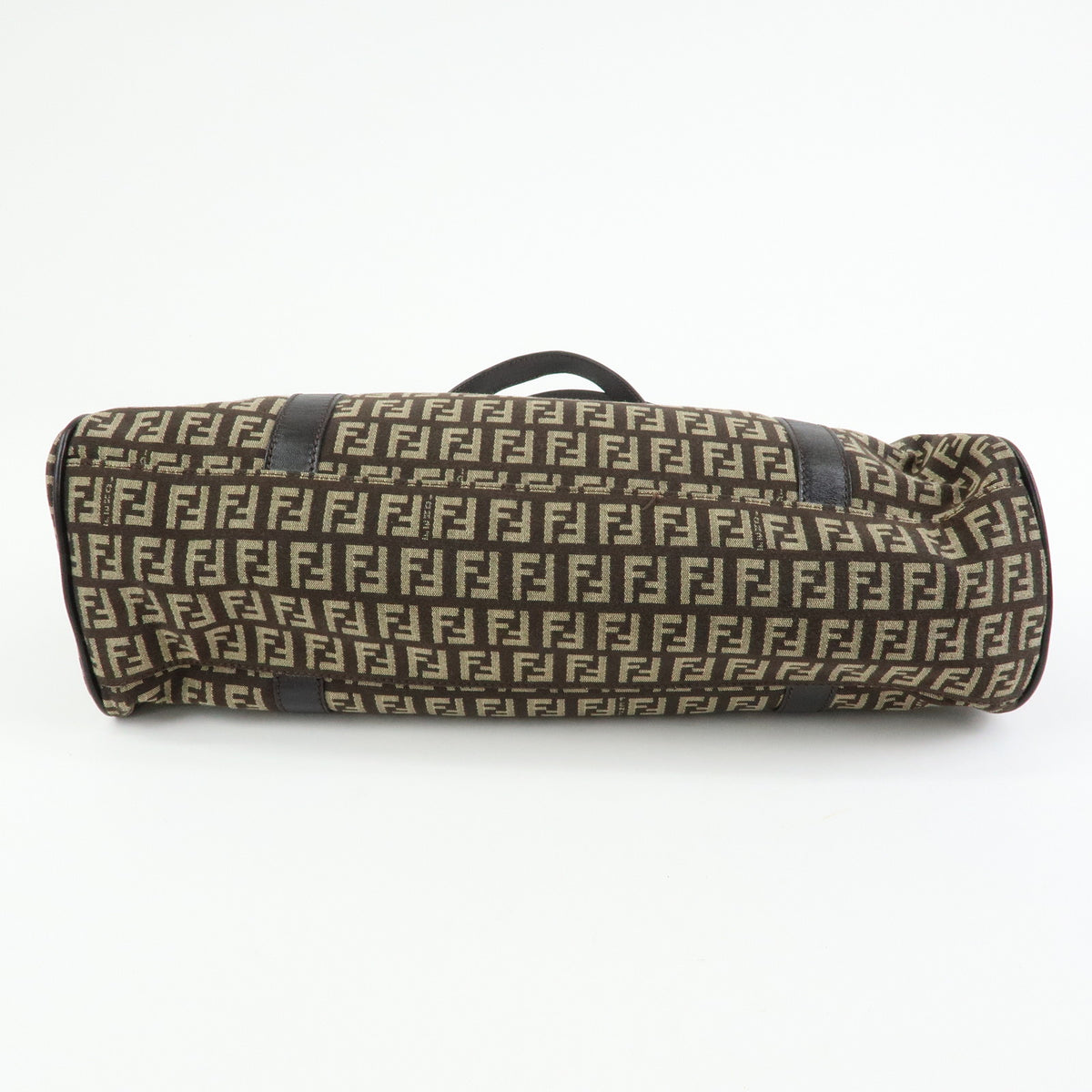 FENDI Zucchino Canvas Leather Shoulder Bag Hand Bag Beige Brown 8BR463