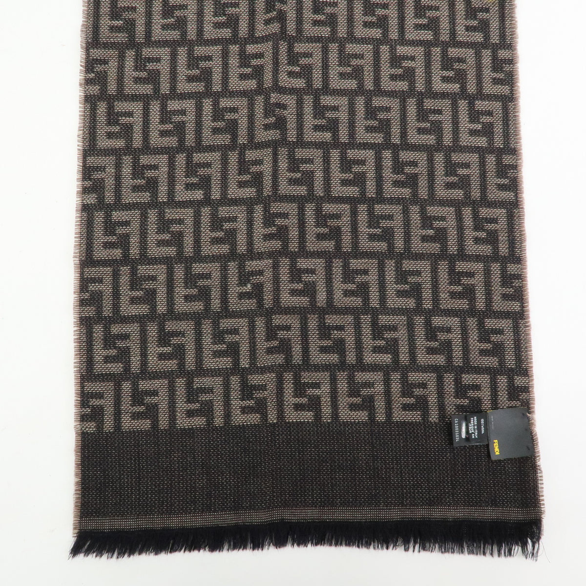 FENDI Zucca Lot of 2 Wool 100% Fringe Scarf Brown Blue