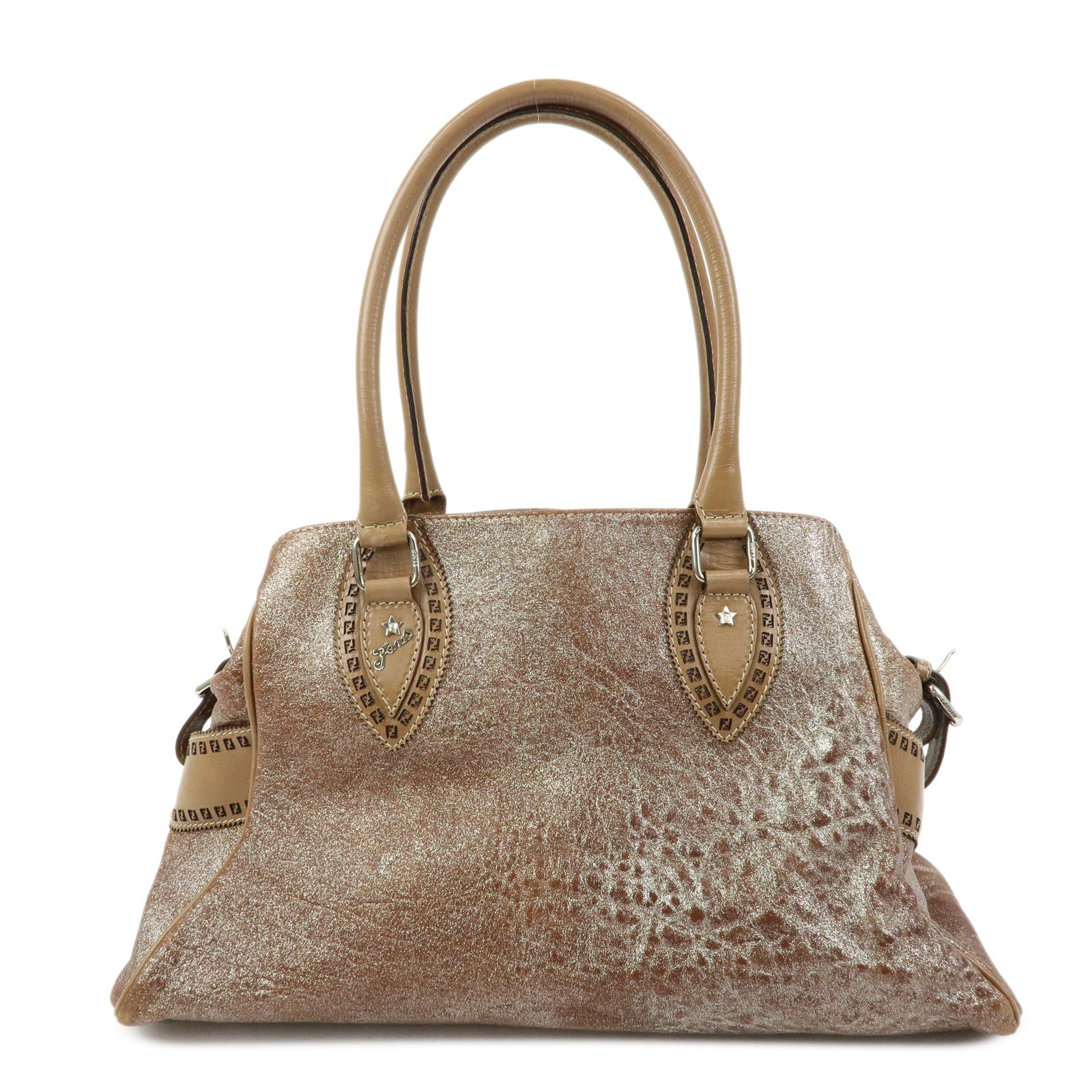 FENDI Ethnico Leather Tote Bag Shoulder Bag Hand Bag Beige 8BN162