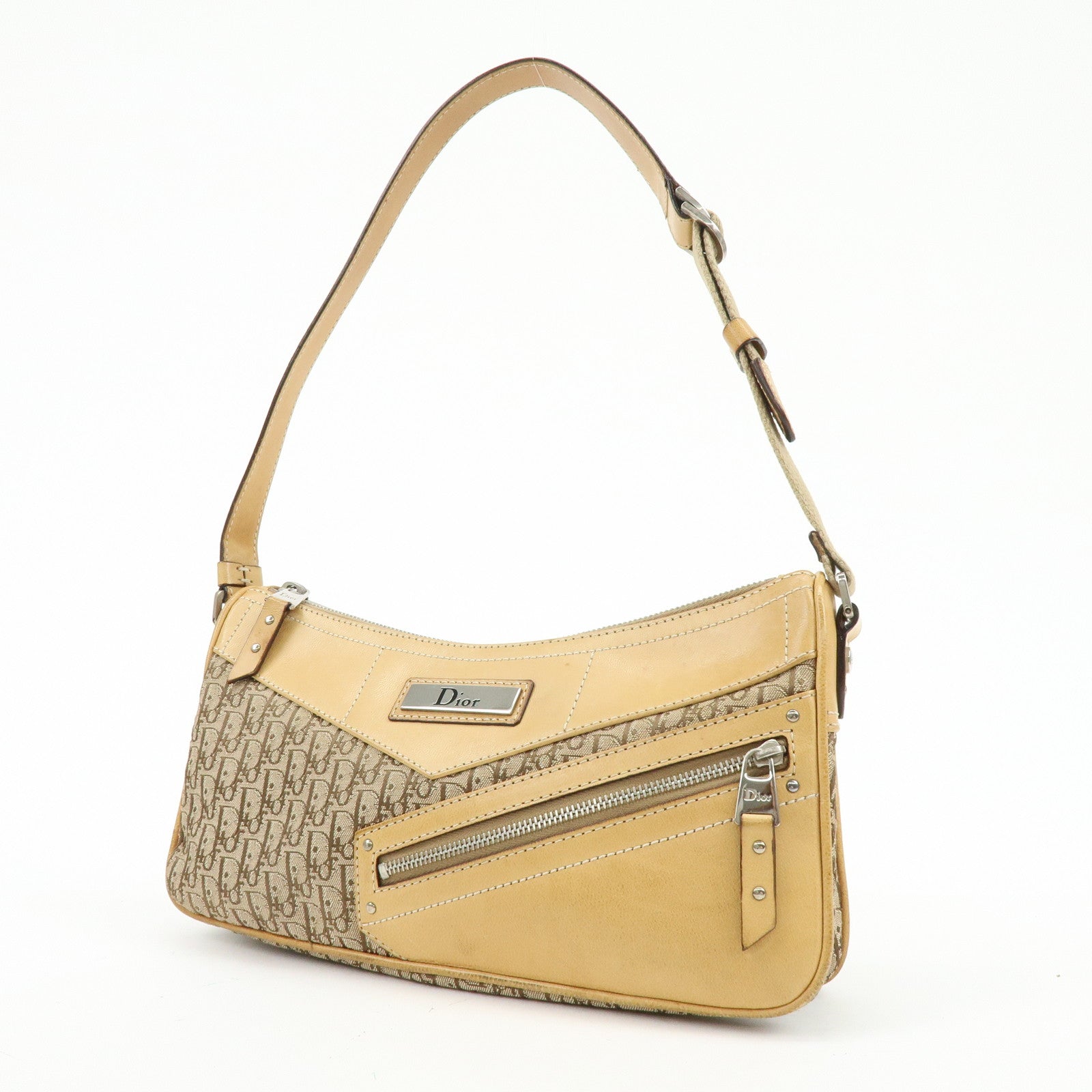 Christian Dior Street Chic Trotter Jacquard Canvas Leather Shoulder Bag