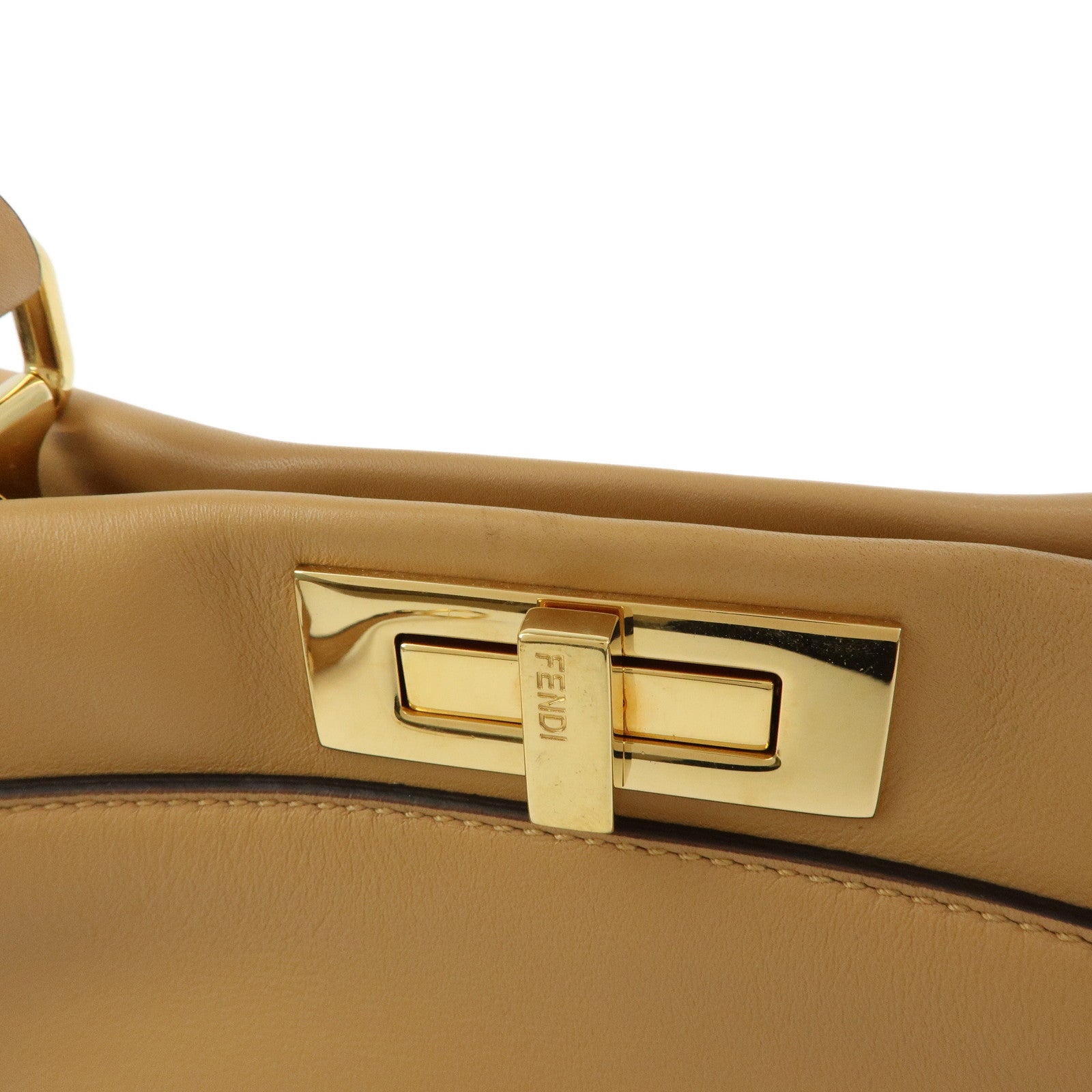 FENDI Peekaboo Leather Iconic Utility 2Way Hand Bag Shoulder Bag Beige