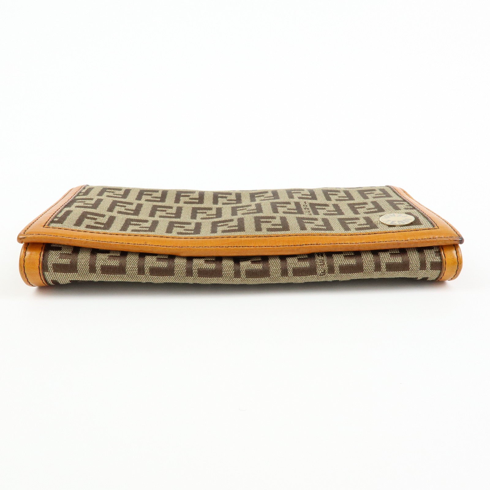 FENDI Zucchino Jacquard Canvas Leather Bi-fold Long Wallet Beige 8M0000
