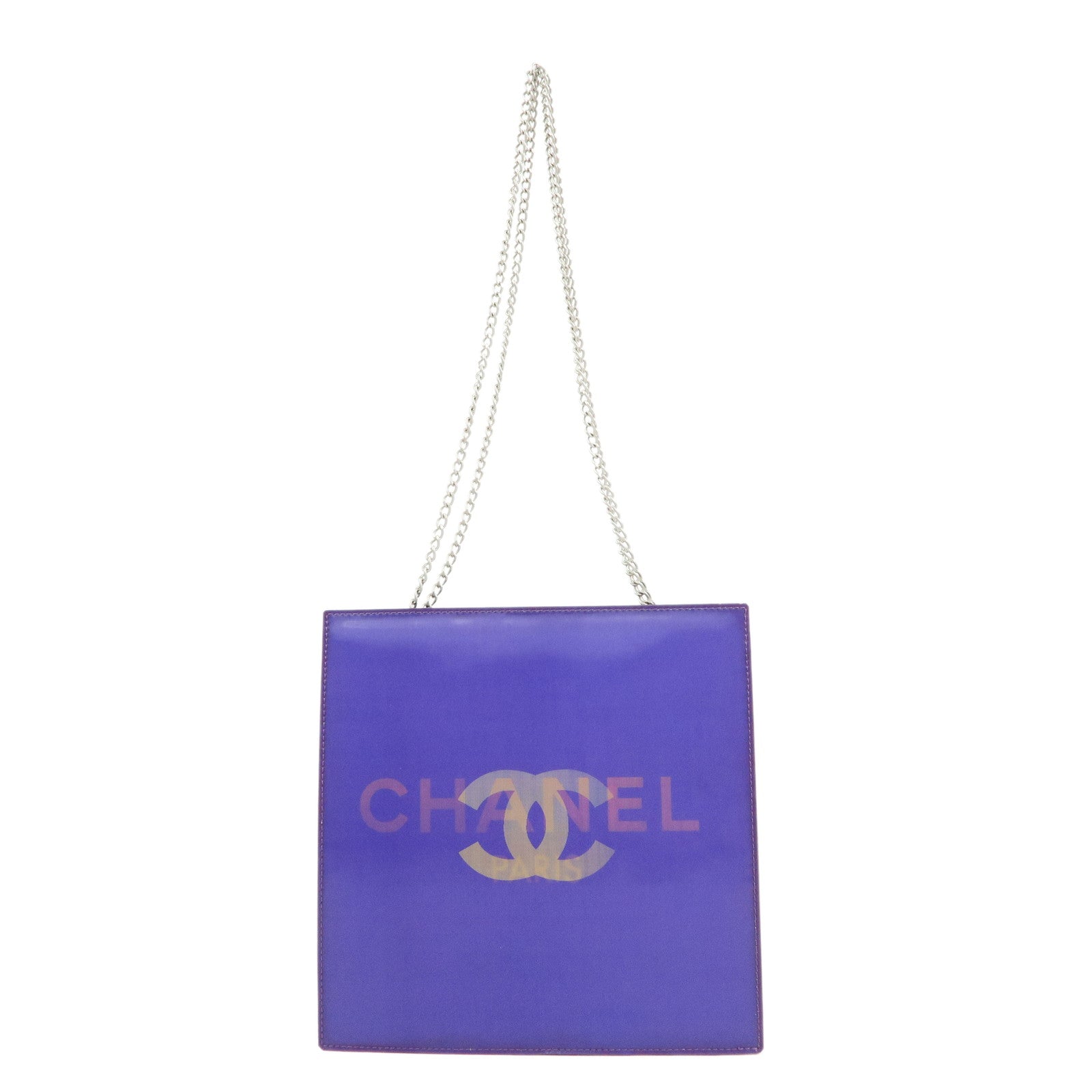 CHANEL COCO Mark Vinyl Hologram Logo Chain Shoulder Bag Purple