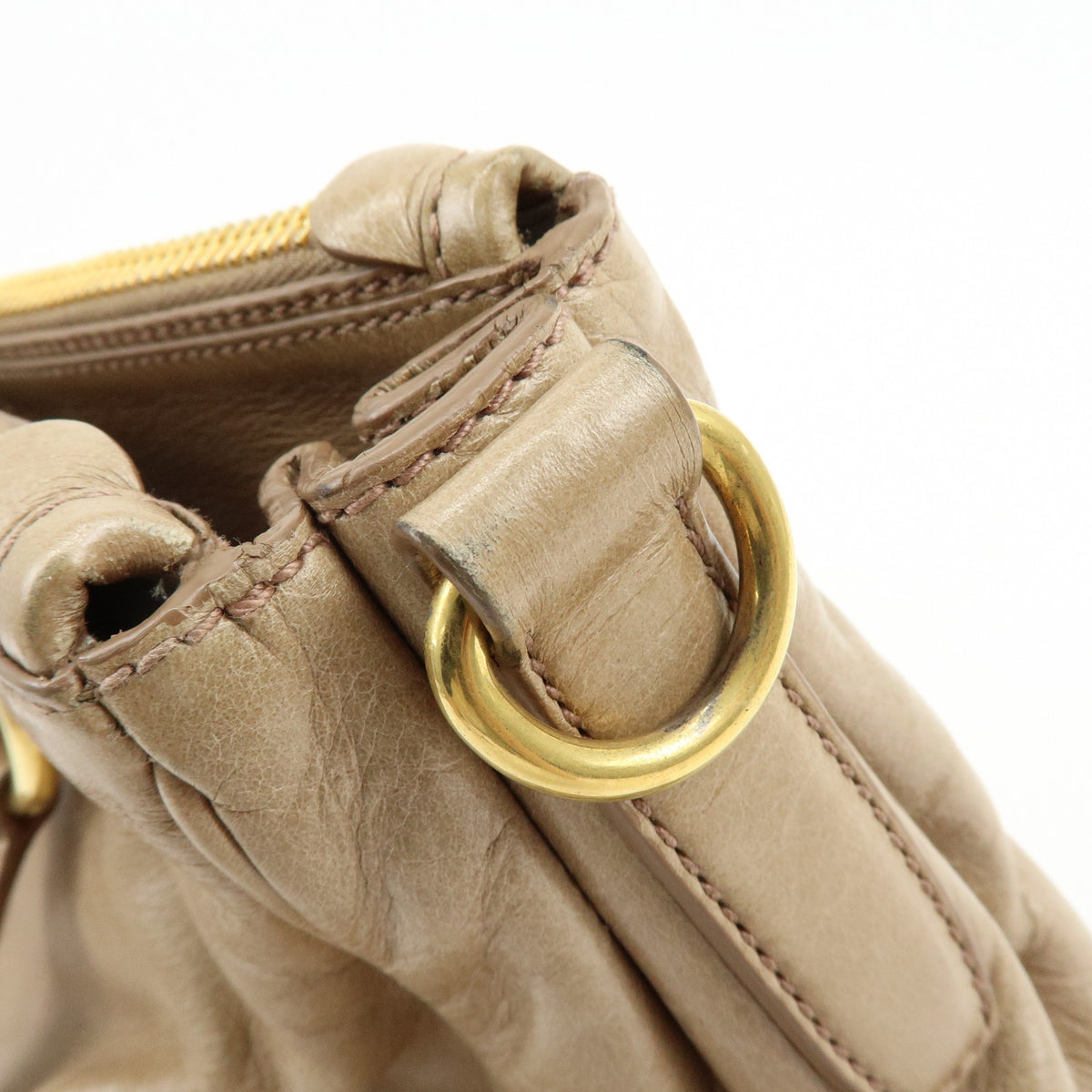 MIU MIU Leather 2Way Bag Hand Bag Shoulder Bag Key Ring Beige RN1127