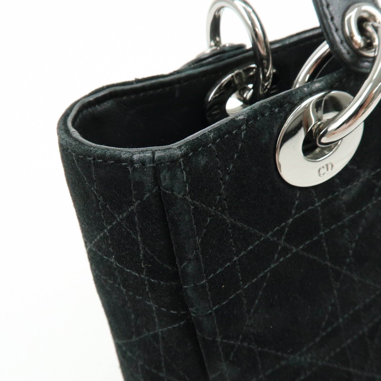 Christian Dior Cannage Lady Dior Suede Leather Hand Bag Black