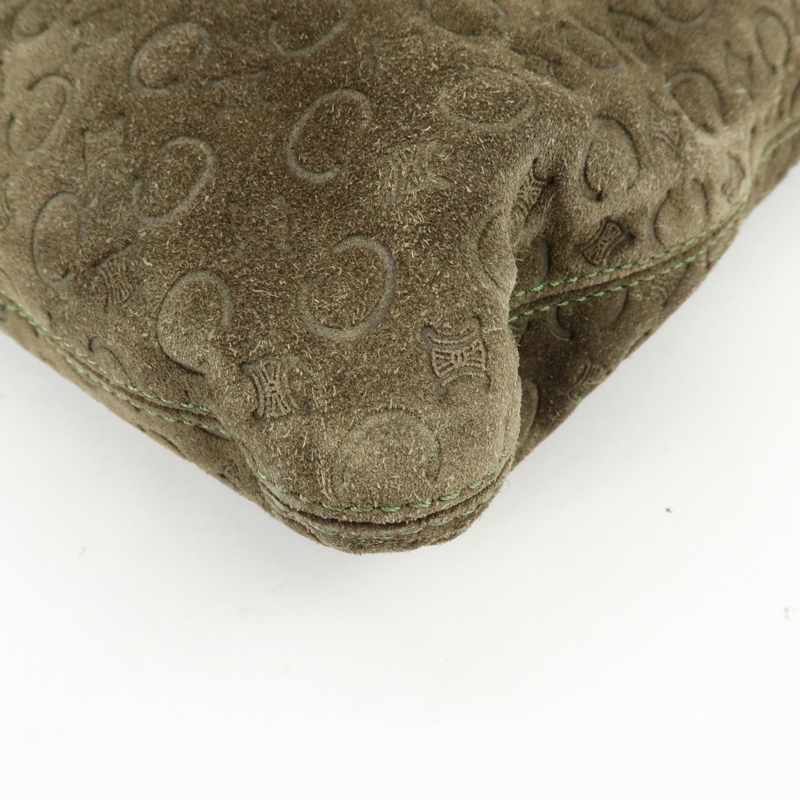 CELINE C Macadam Suede Leather Shoulder Bag Khaki