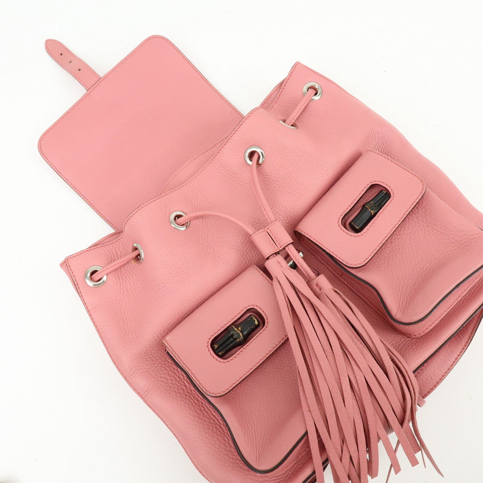 GUCCI Bamboo Tassel Leather Backpack Rucksack Pink 370833