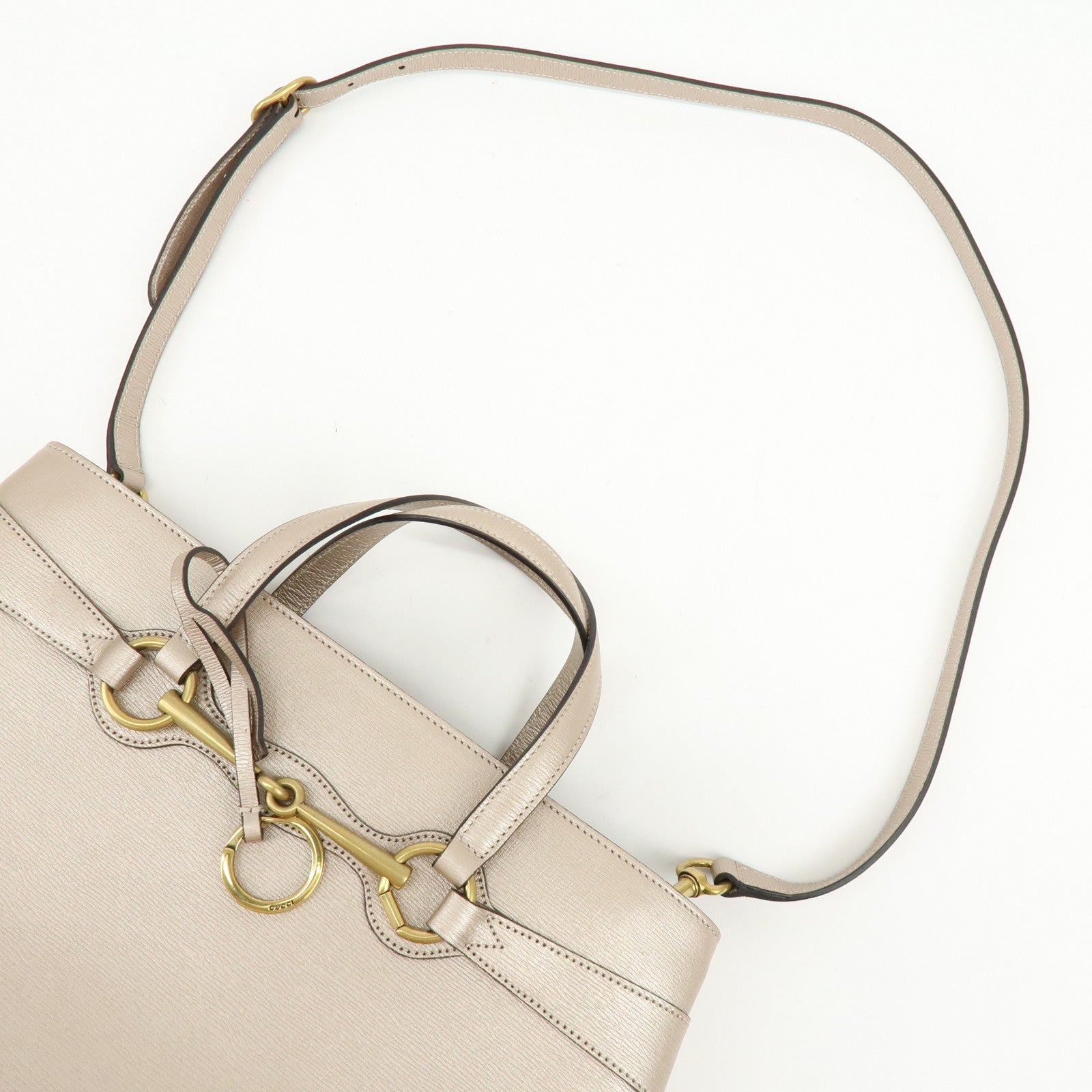 GUCCI Horsebit Leather 2Way Bag Hand Bag Champaign Pink 319795