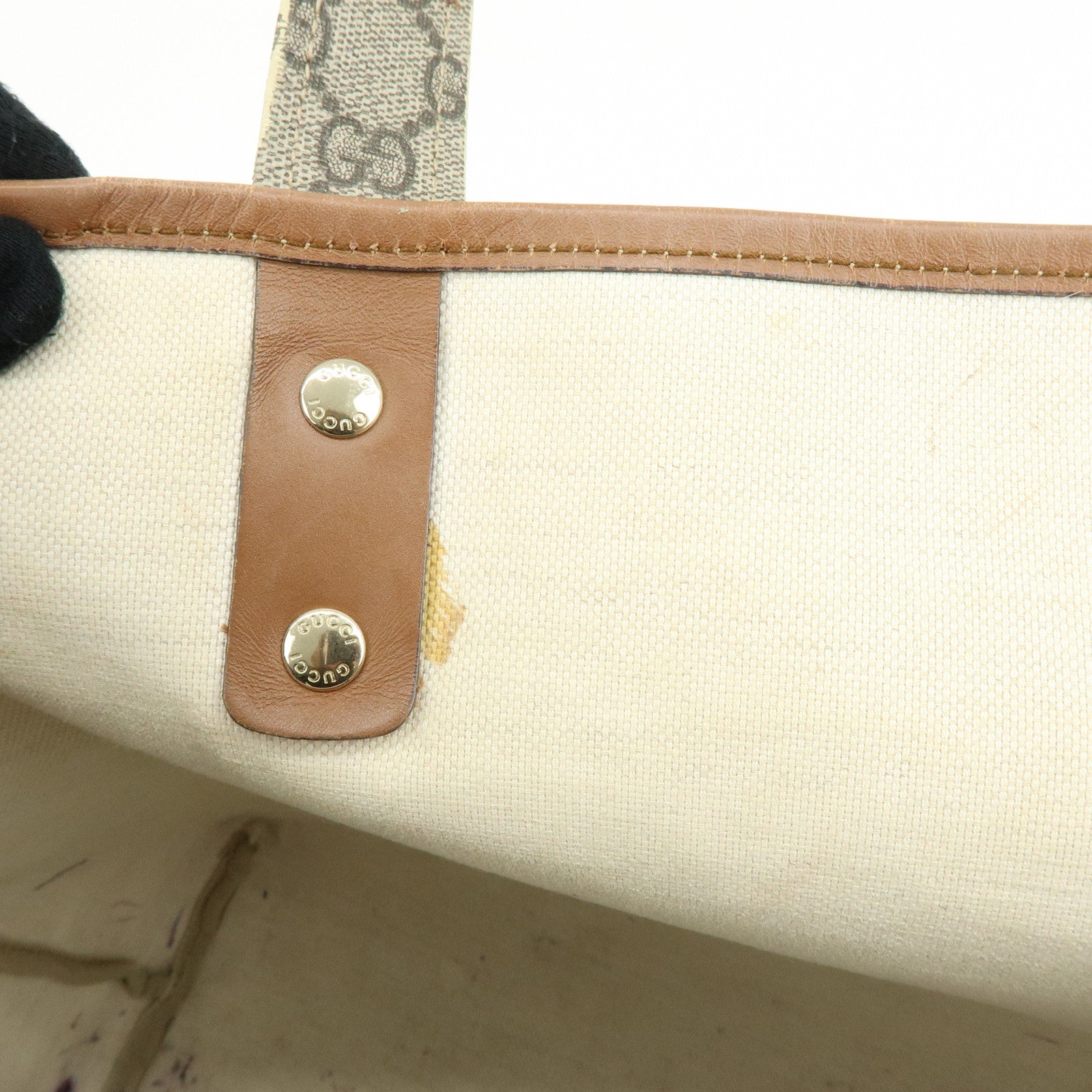 GUCCI Sherry GG Supreme Leather Tote Hand Bag Beige Brown 211134