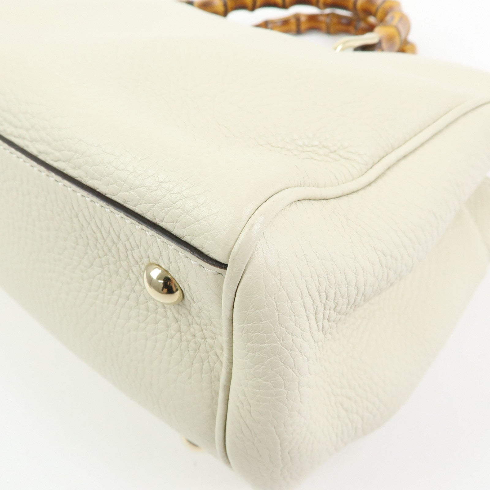 GUCCI Bamboo Shopper Medium Leather 2Way Bag Hand Bag White 323660