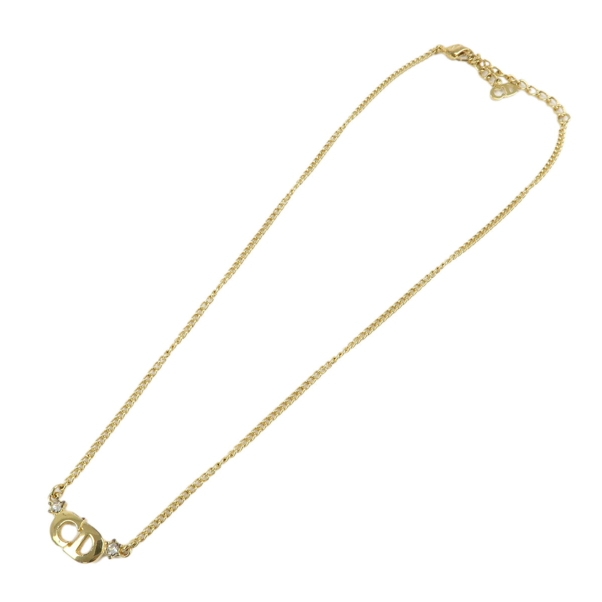 Christian Dior CD Logo Metal Rhinestone Necklace Gold