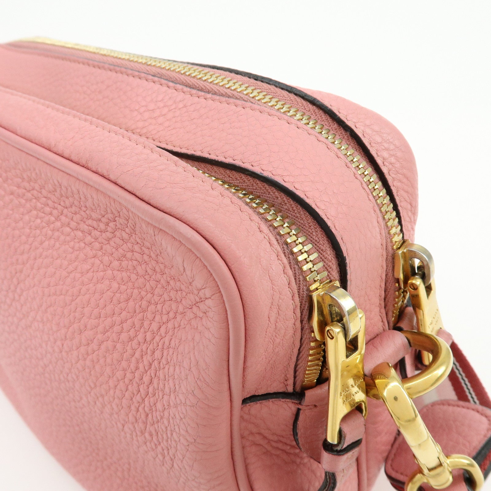 PRADA Logo Leather Shoulder Bag Crossbody Bag Camera Bag Pink