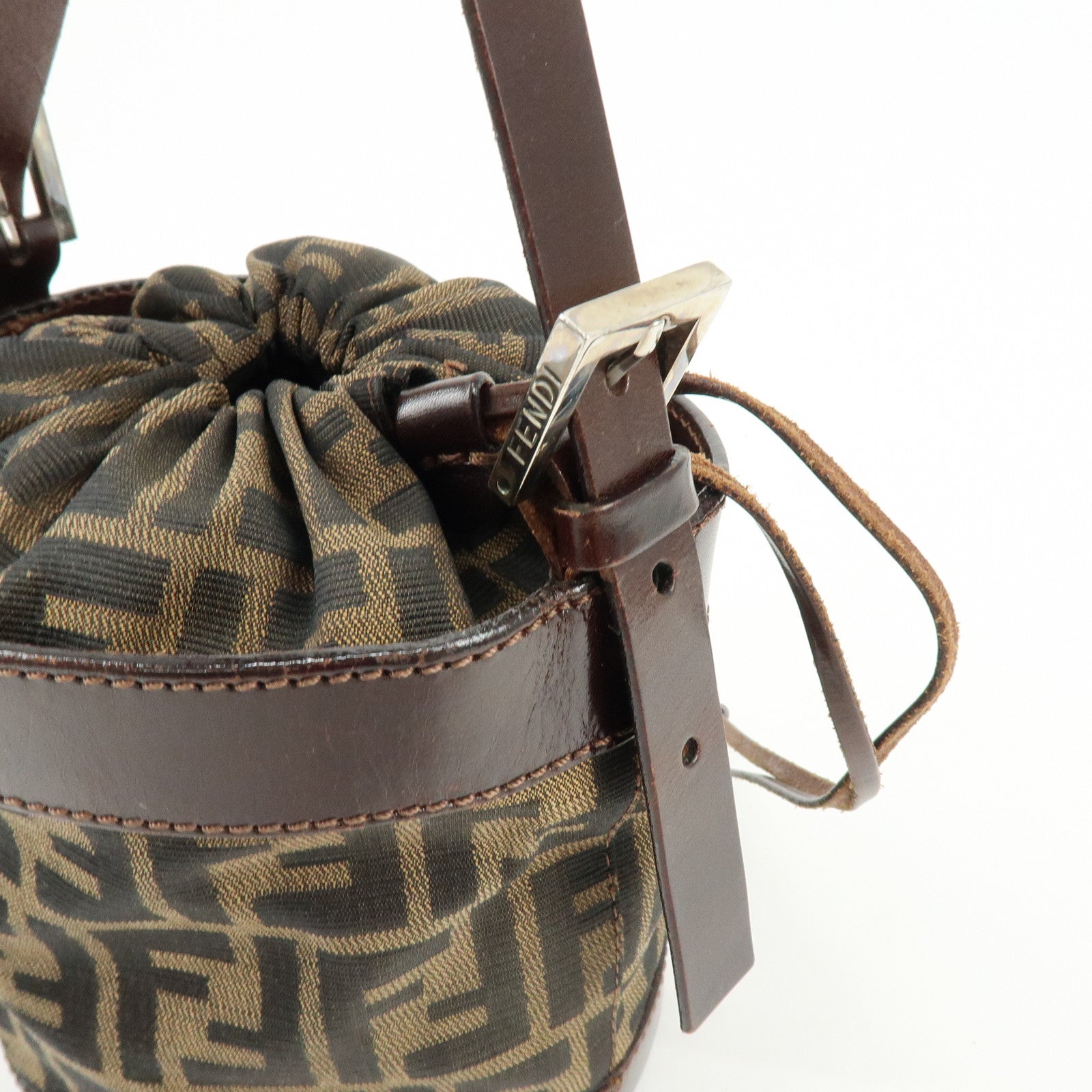FENDI Zucca Canvas Leather Hand Bag Bucket Bag Brown 16325