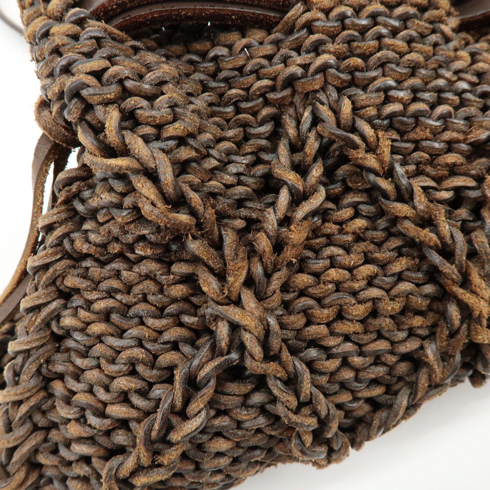 CHANEL Braided Leather Drawstring Shoulder Bag Brown