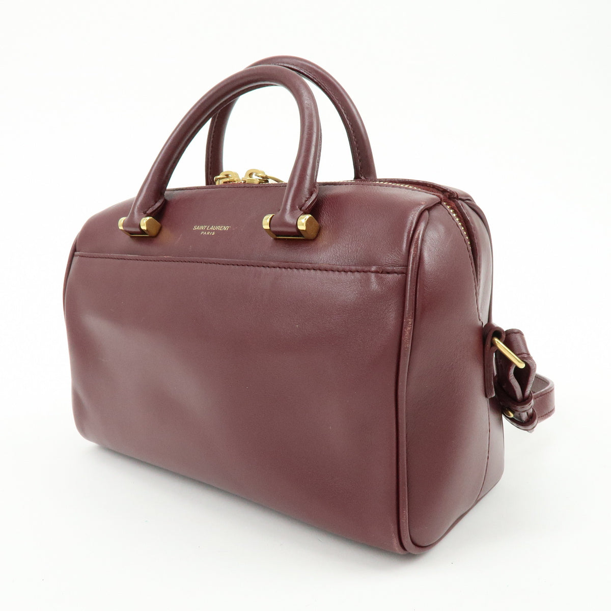 SAINT LAURENT PARIS Baby Duffle Leather 2WAY Bag Shoulder Bag Wine Red