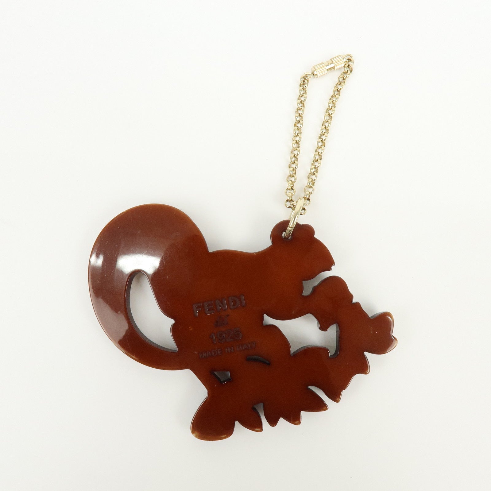 FENDI Plastic Metal Bag Charm Key Chain Squirrel Design Brown