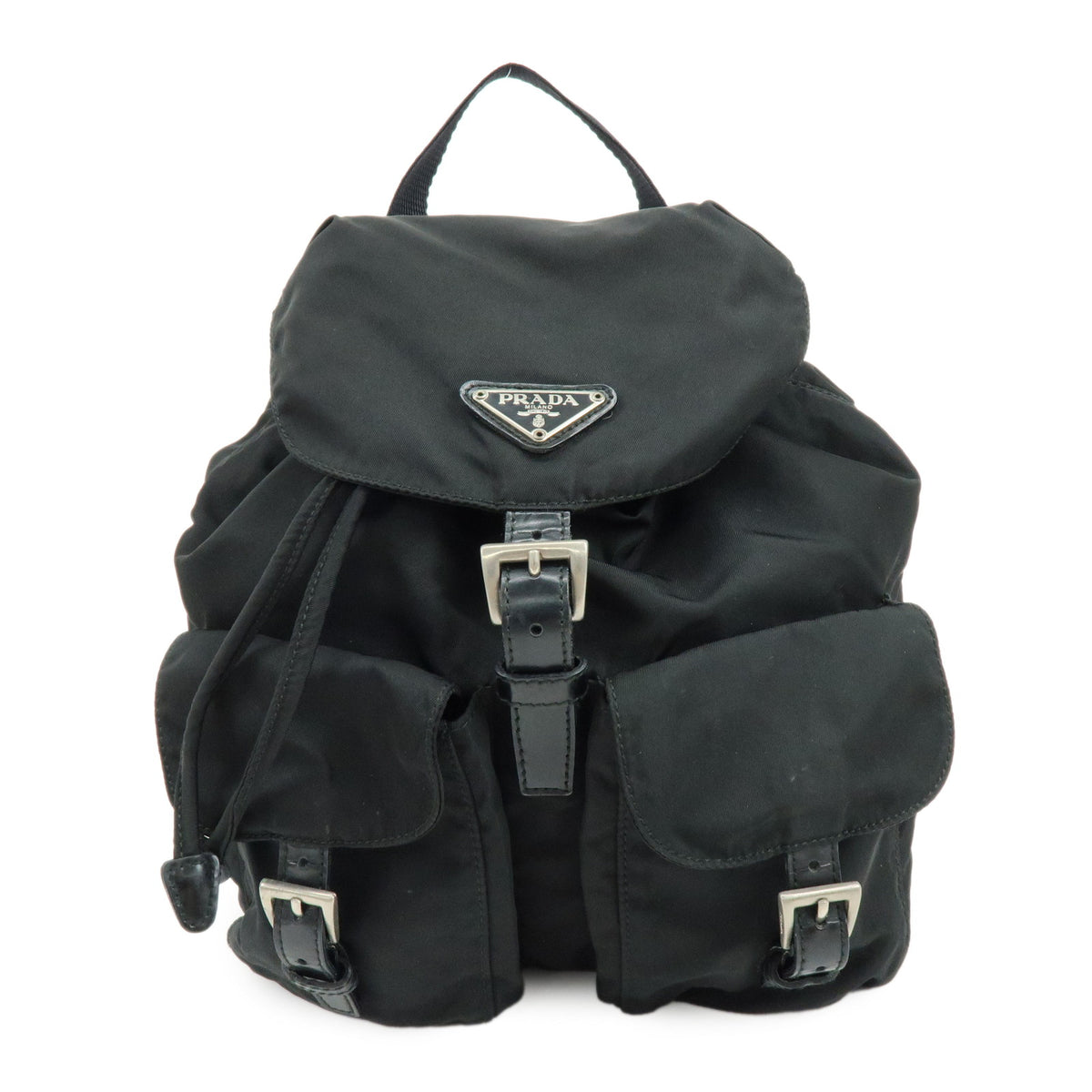 PRADA Triangle Logo Nylon Leather Backpack Rucksack Black