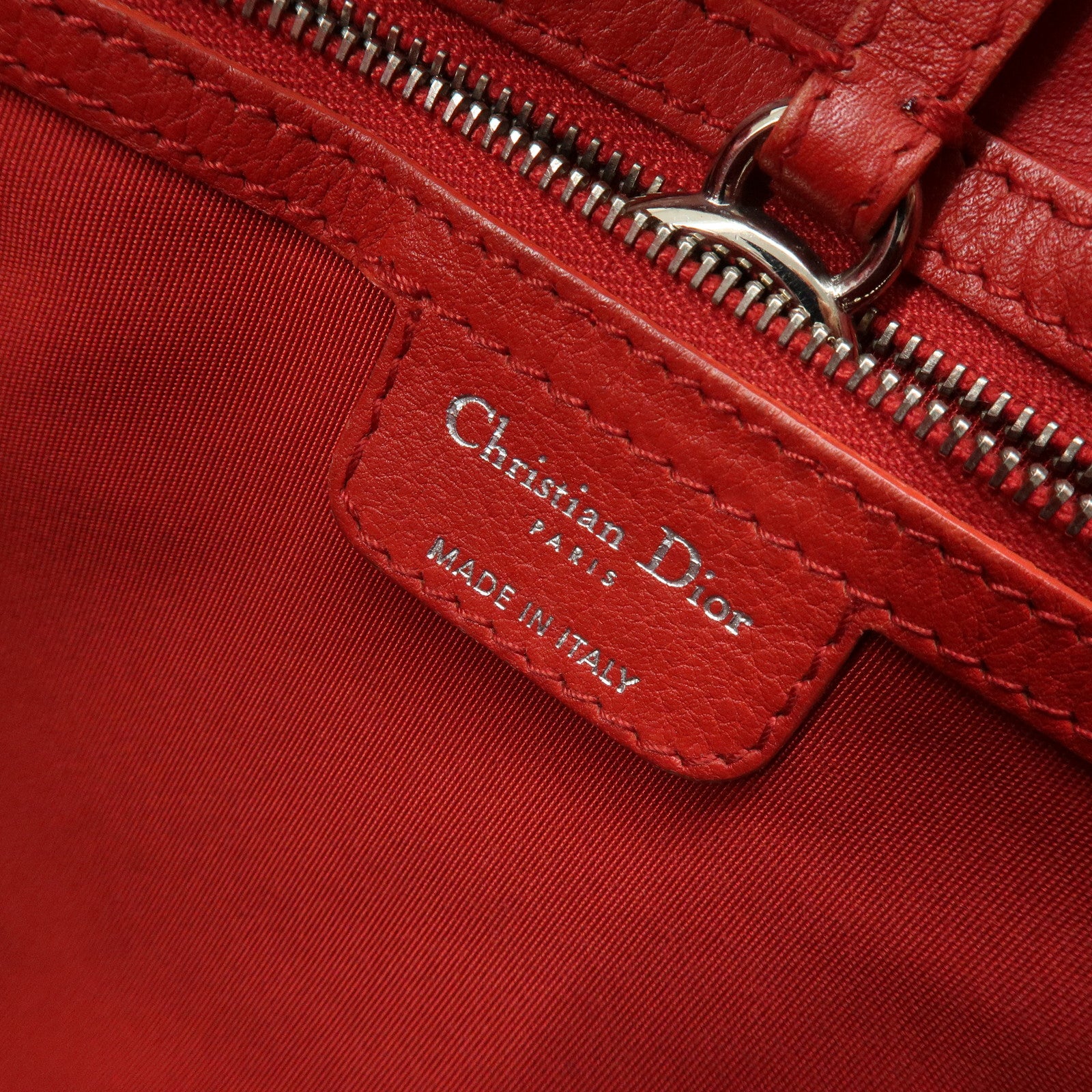 Christian Dior Leather Shoulder Bag Hand Bag D-charm Red
