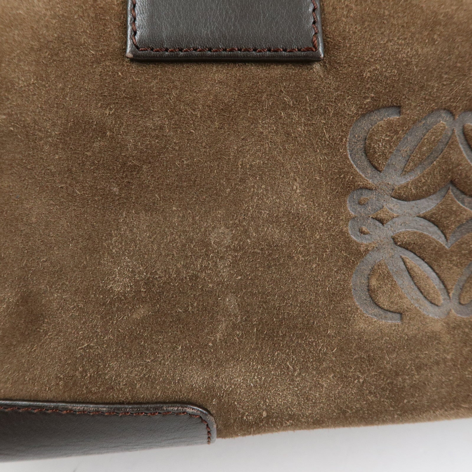LOEWE Anagram Amazona 28 Suede Leather Hand Bag Boston Bag Brown