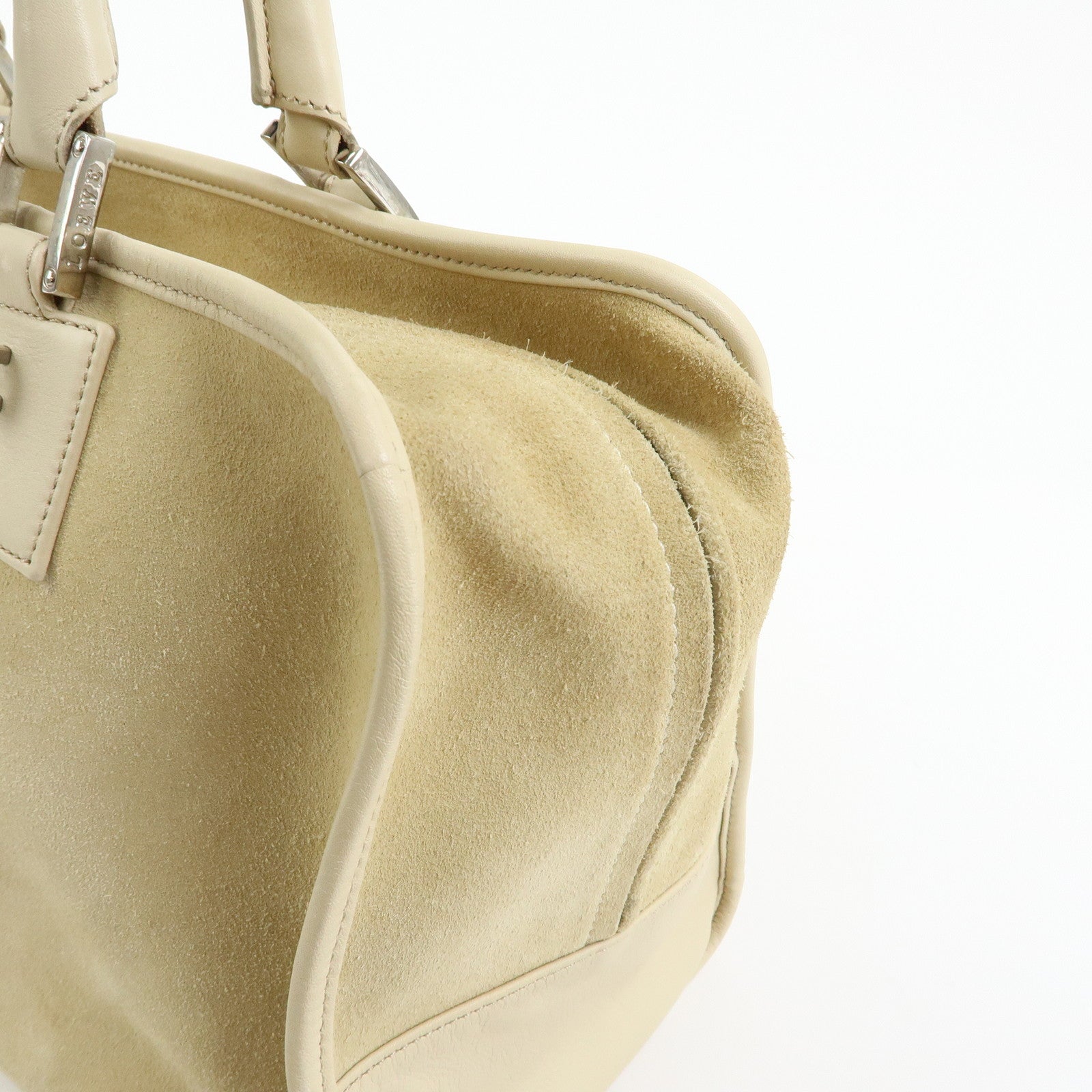 LOEWE Amazona 36 Suede Leather Boston Bag Hand Bag Beige Ivory