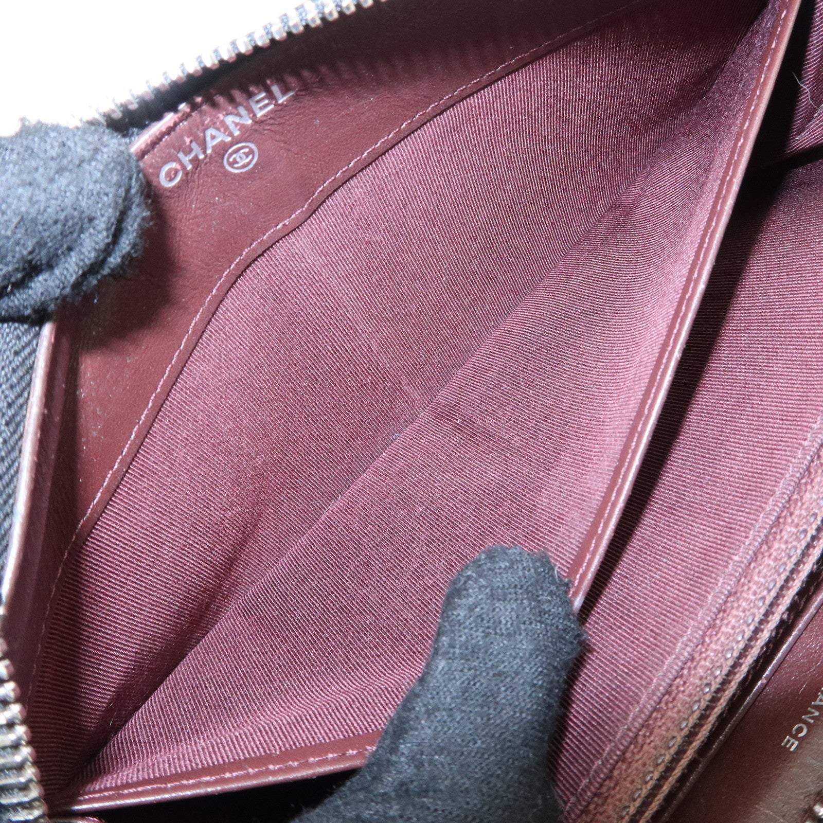 CHANEL COCO Mark Matelasse Caviarskin Zip Around Long Wallet A50097 Used