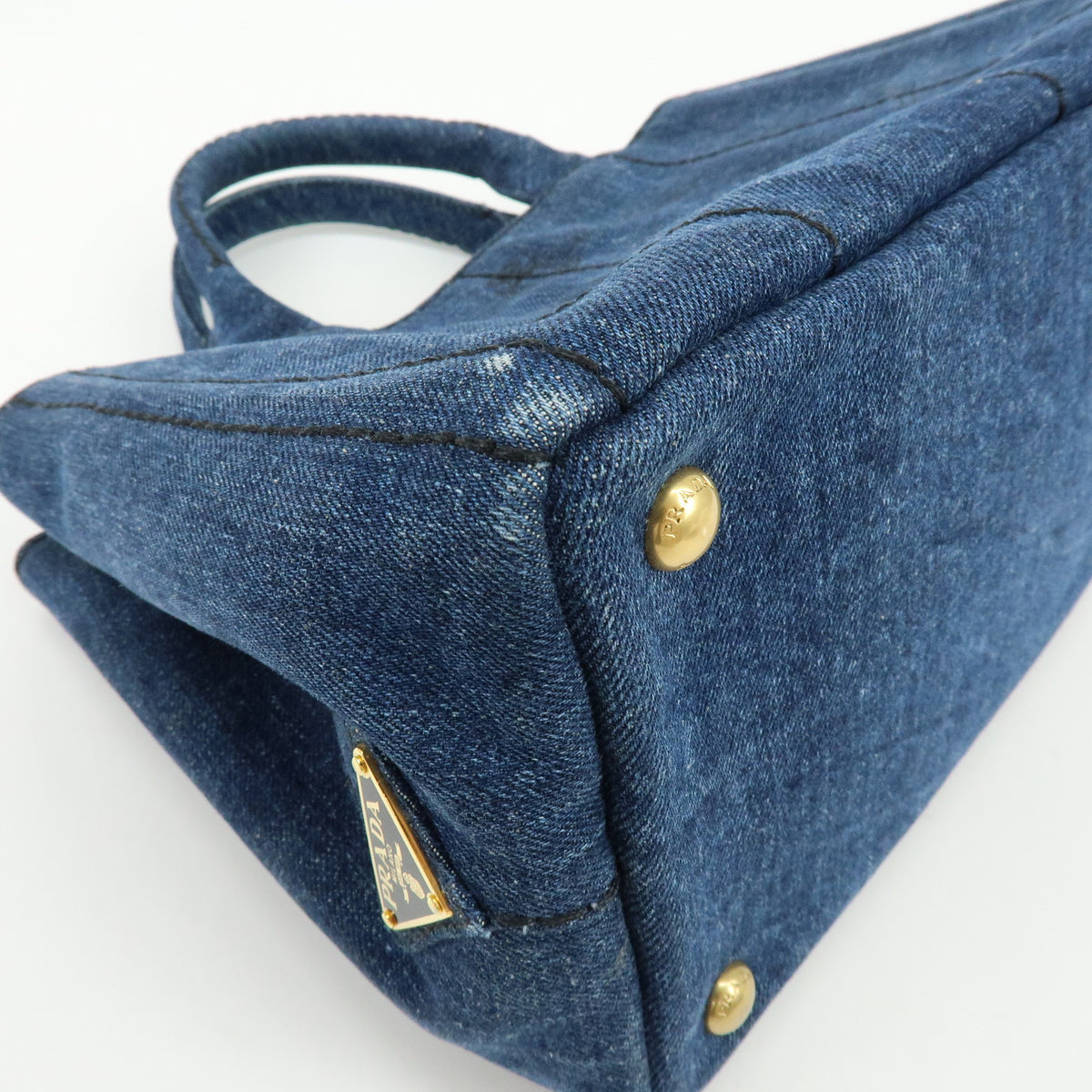 PRADA Canapa Mini Triangle Logo Denim 2Way Bag Hand Bag Blue 1BG439
