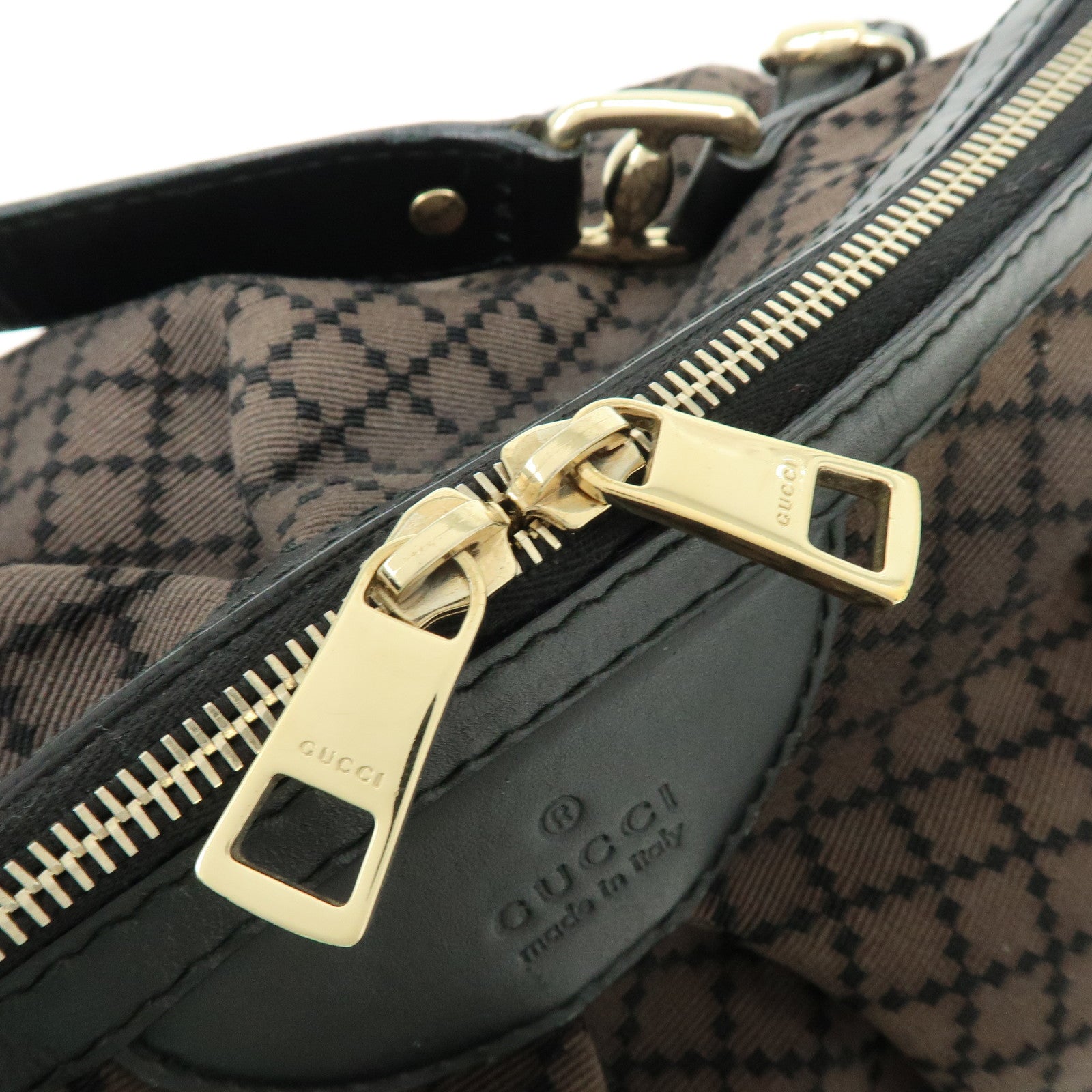 GUCCI Diamante Canvas Leather Shoulder Bag Boston Bag Black 269930