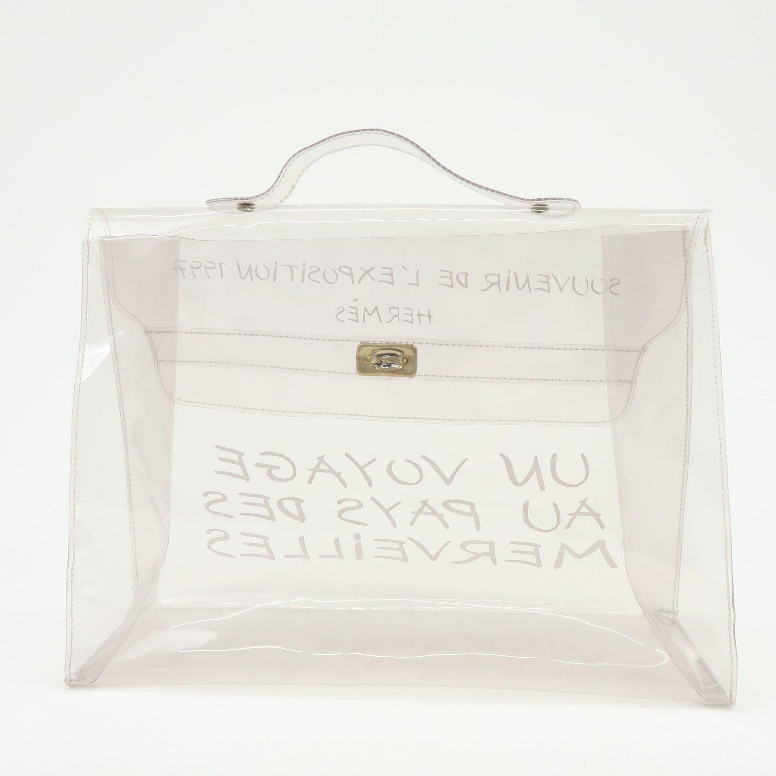 HERMES Kelly Vinyl Hand Bag Clear Transparent Gold