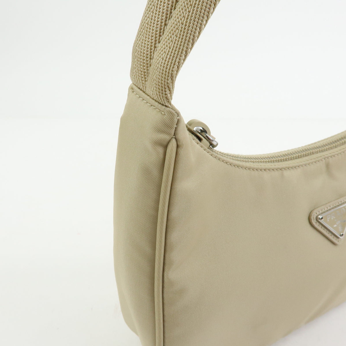 PRADA Triangle Logo Nylon Hand Bag Shoulder Bag Ivory 1NE515