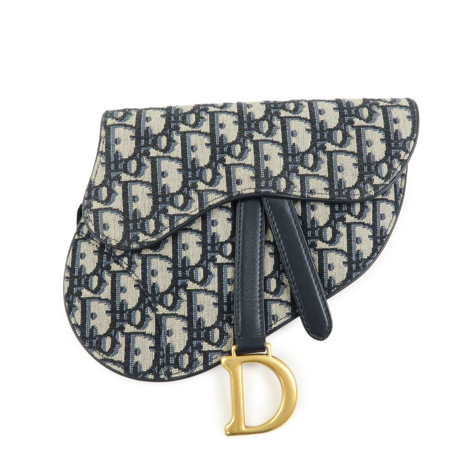 Christian Dior Oblique Jacquard Leather Saddle Bag Waist Body Bag Navy
