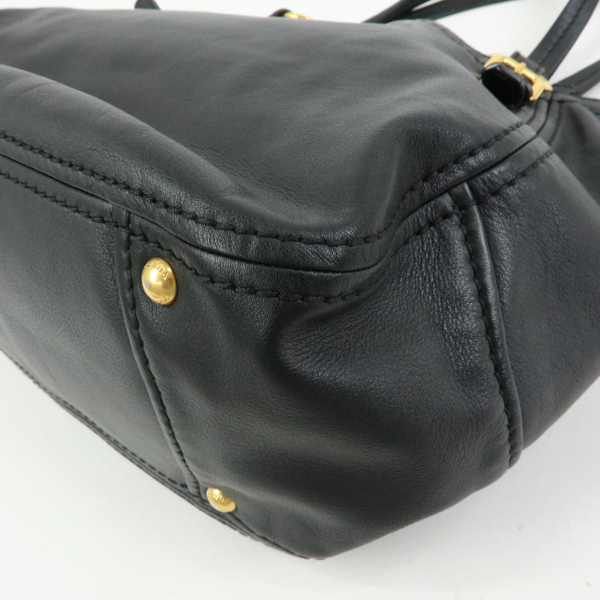 PRADA Soft Calf Leather Tote Bag Shoulder Bag Black BR4691