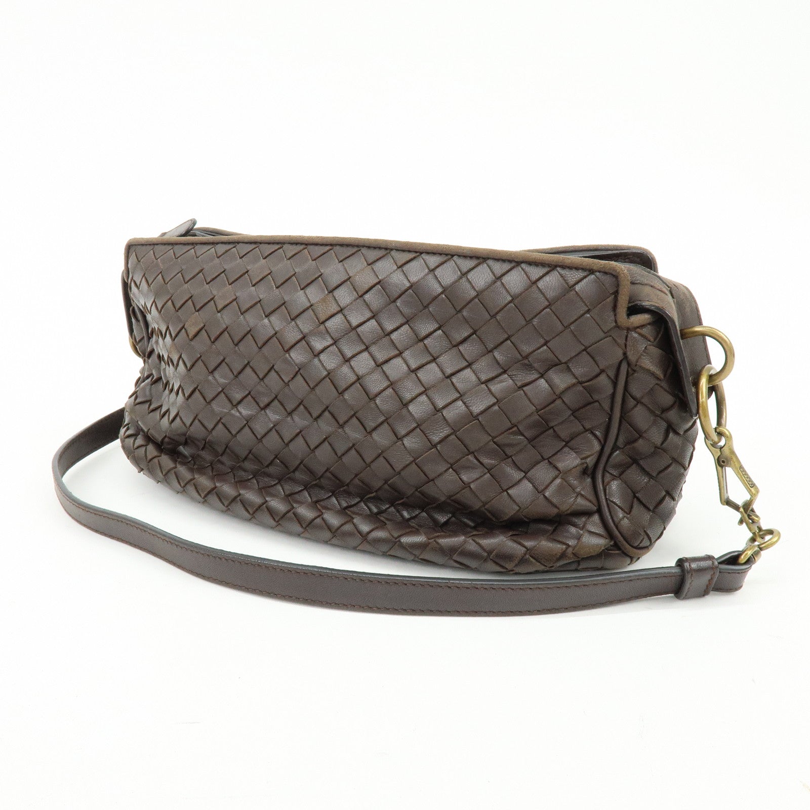 BOTTEGA VENETA Intrecciato Leather Shoulder Bag Crossbody Bag Brown