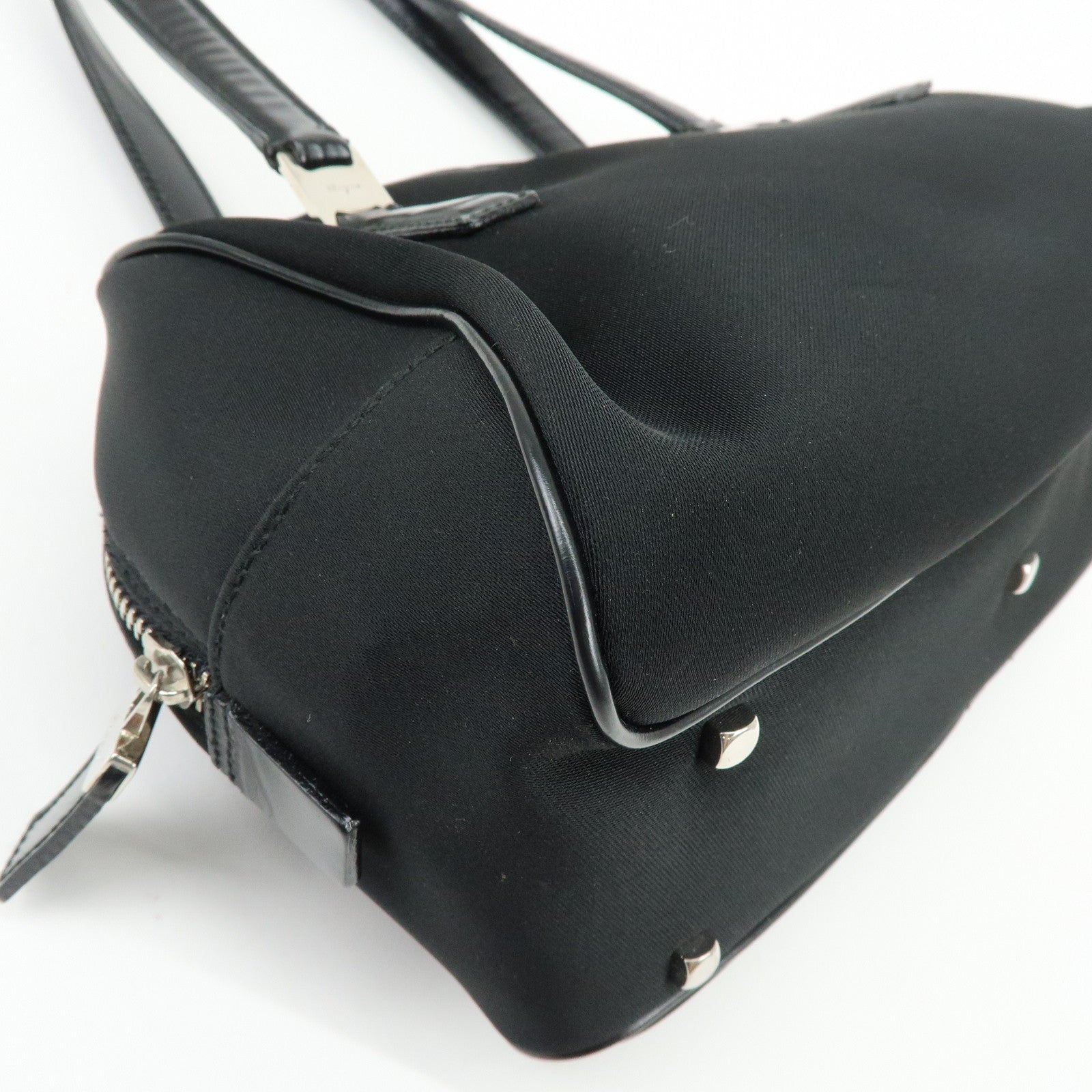Ferragamo Nylon Leather Hand Bag Mini Boston Bag Black