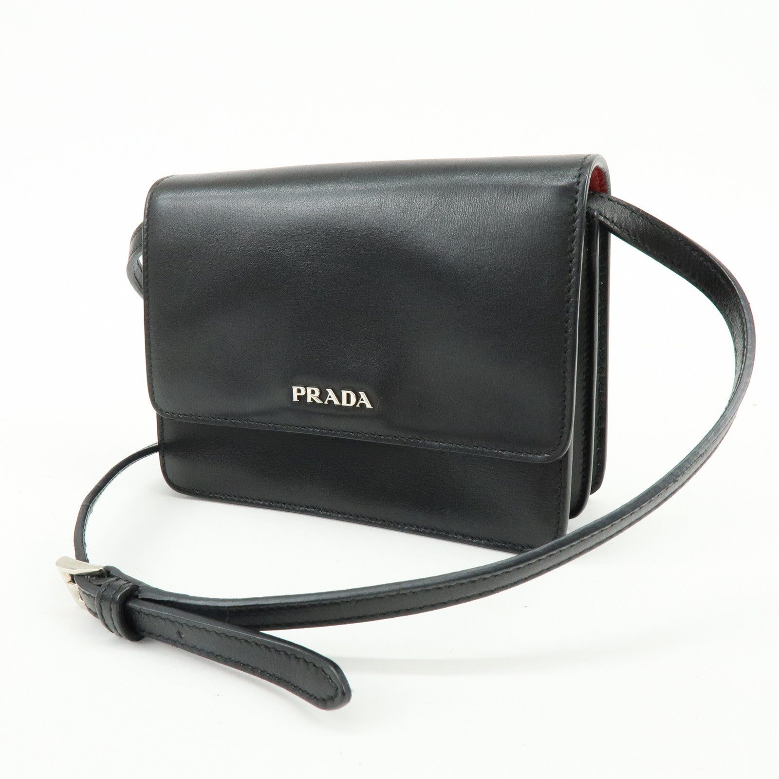 PRADA Leather 2Way Mini Shoulder Crossbody Bag Clutch Bag Black BT1031