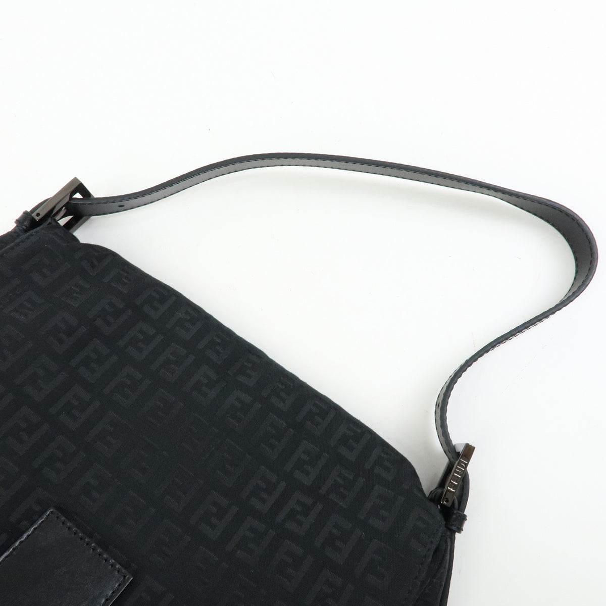FENDI Mamma Baguette Zucchino Canvas Leather Shoulder Bag Black 8BR001