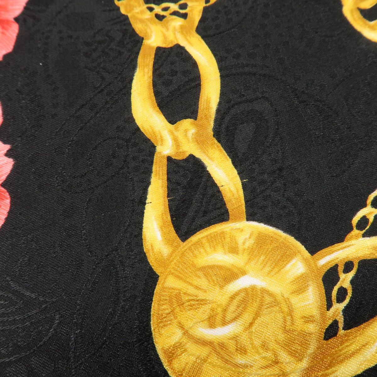 CHANEL Lot of 2 Silk 100% Scarf Flower Jewelry Motif Black Gold