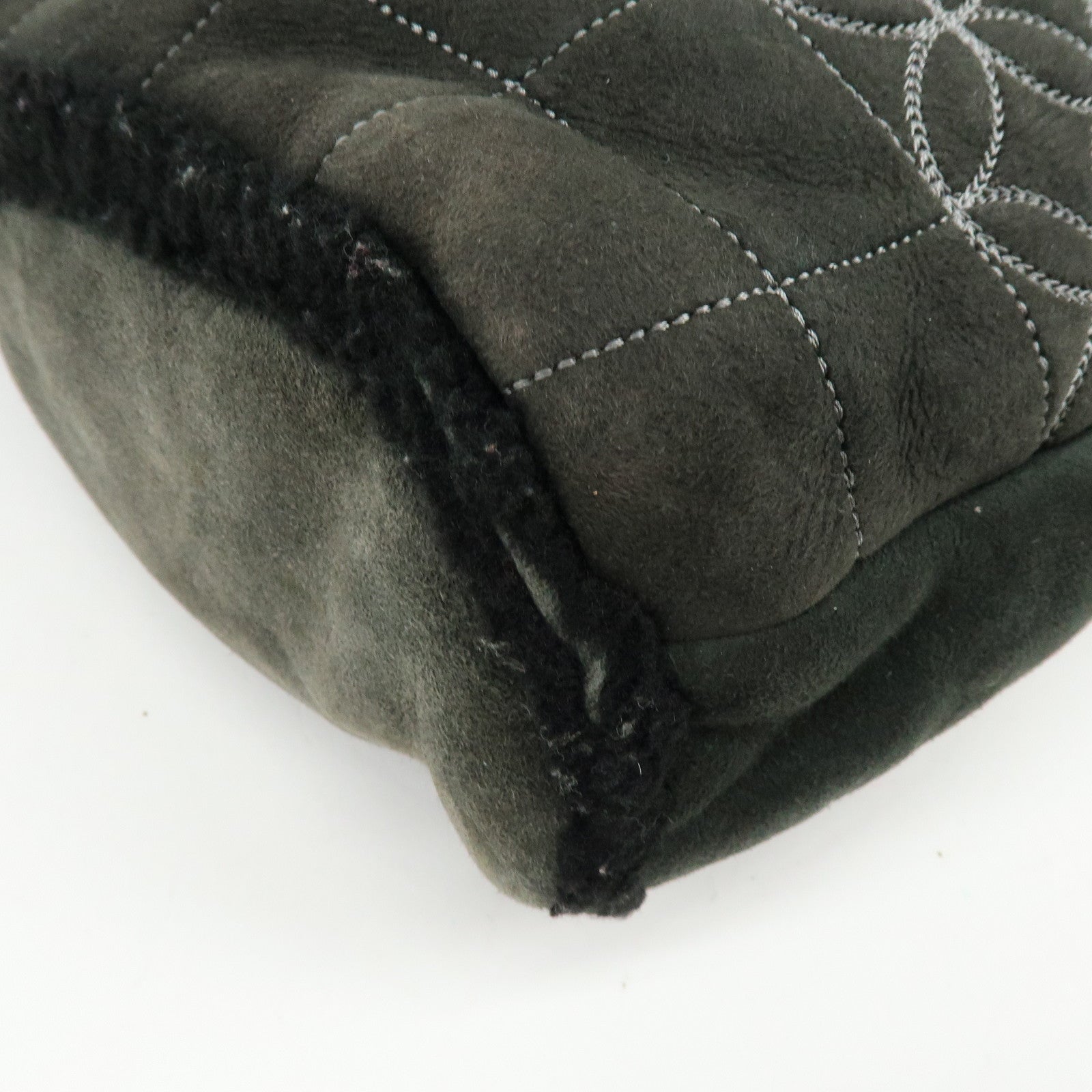 CHANEL Mouton Fur Leather Shoulder Bag with Strap Set Black