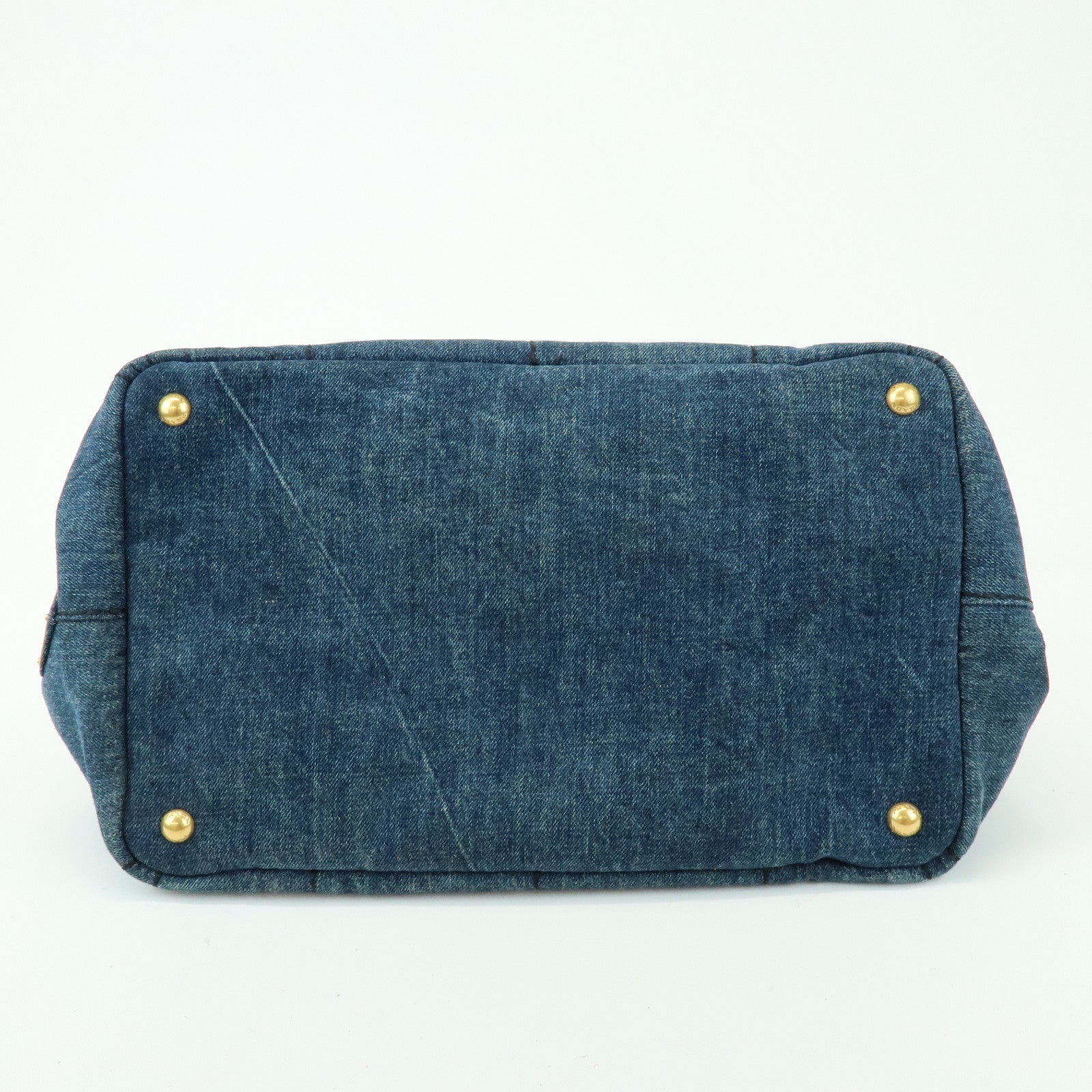 PRADA Triangle Logo Canapa Denim Tote Bag Hand Bag Blue