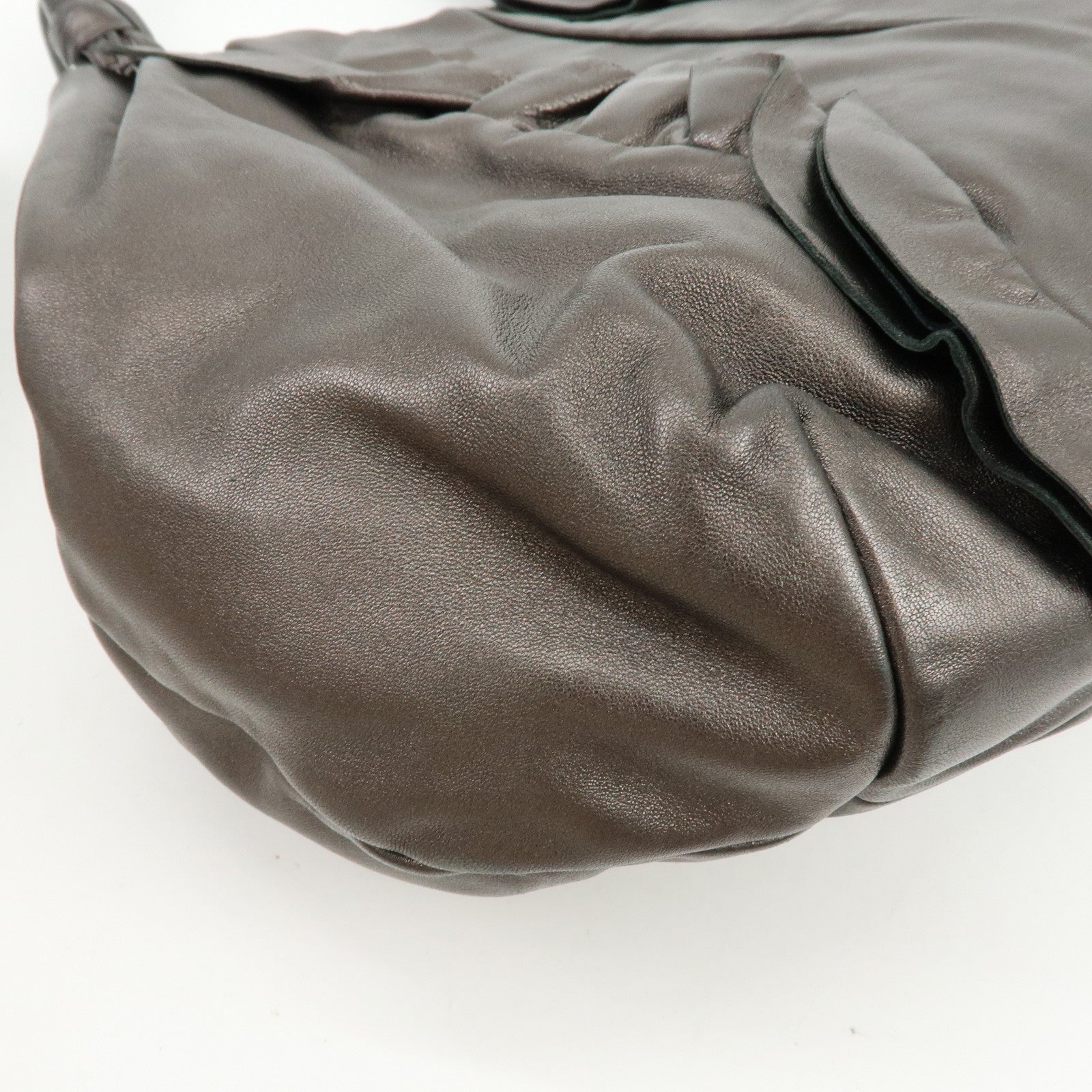 PRADA Gathered Nappa Leather Tote Bag Hand Bag Brown