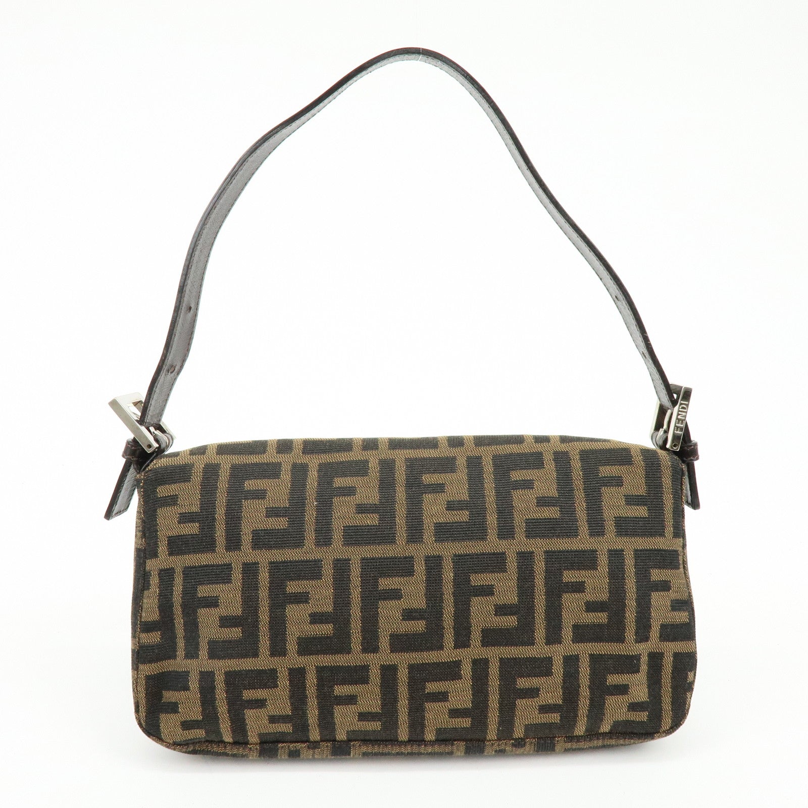 FENDI Mamma Baguette Jacquard Canvas Leather Shoulder Bag Brown 26424