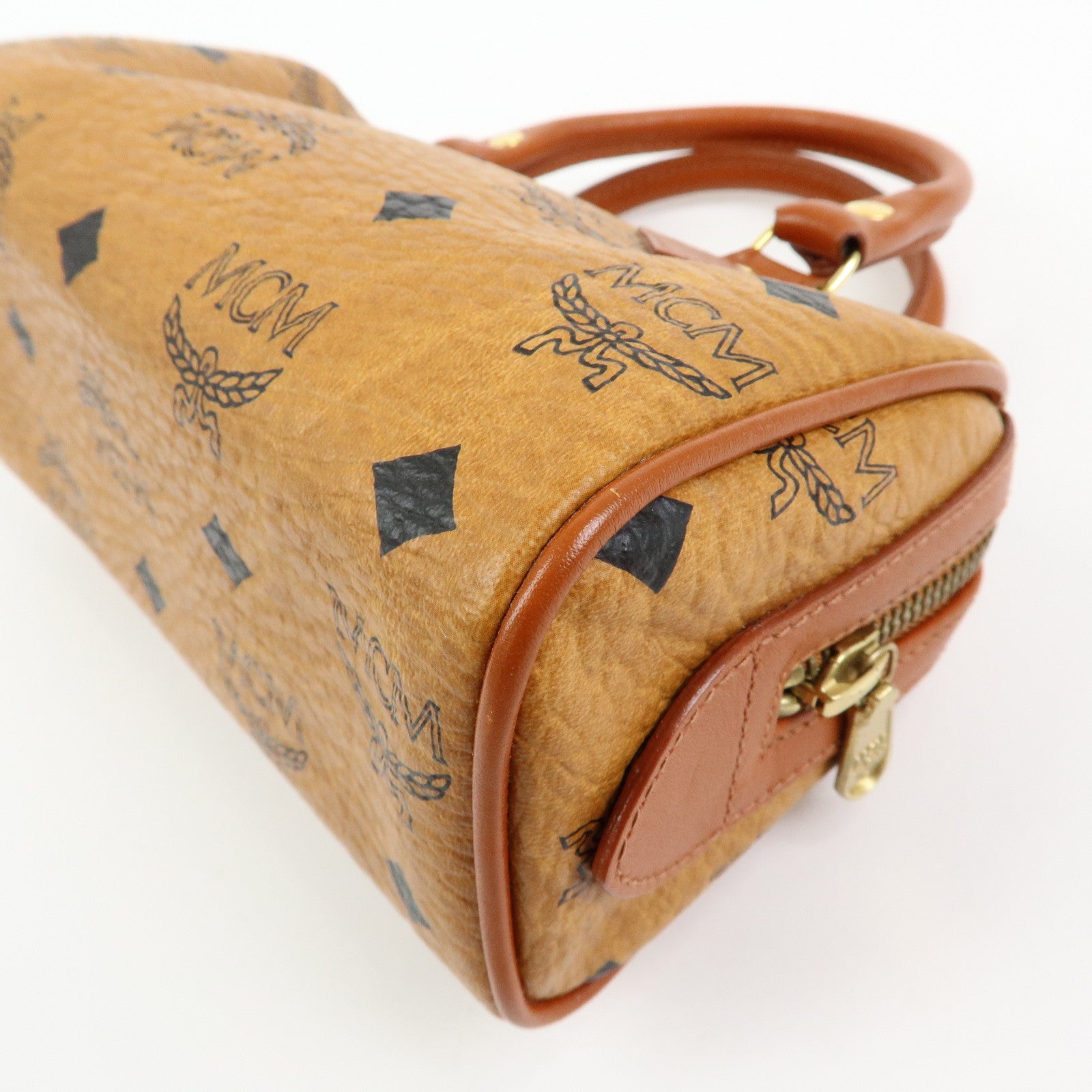 MCM Visetos Leather 2Way Bag Mini Boston Bag Hand Shoulder Bag Brown