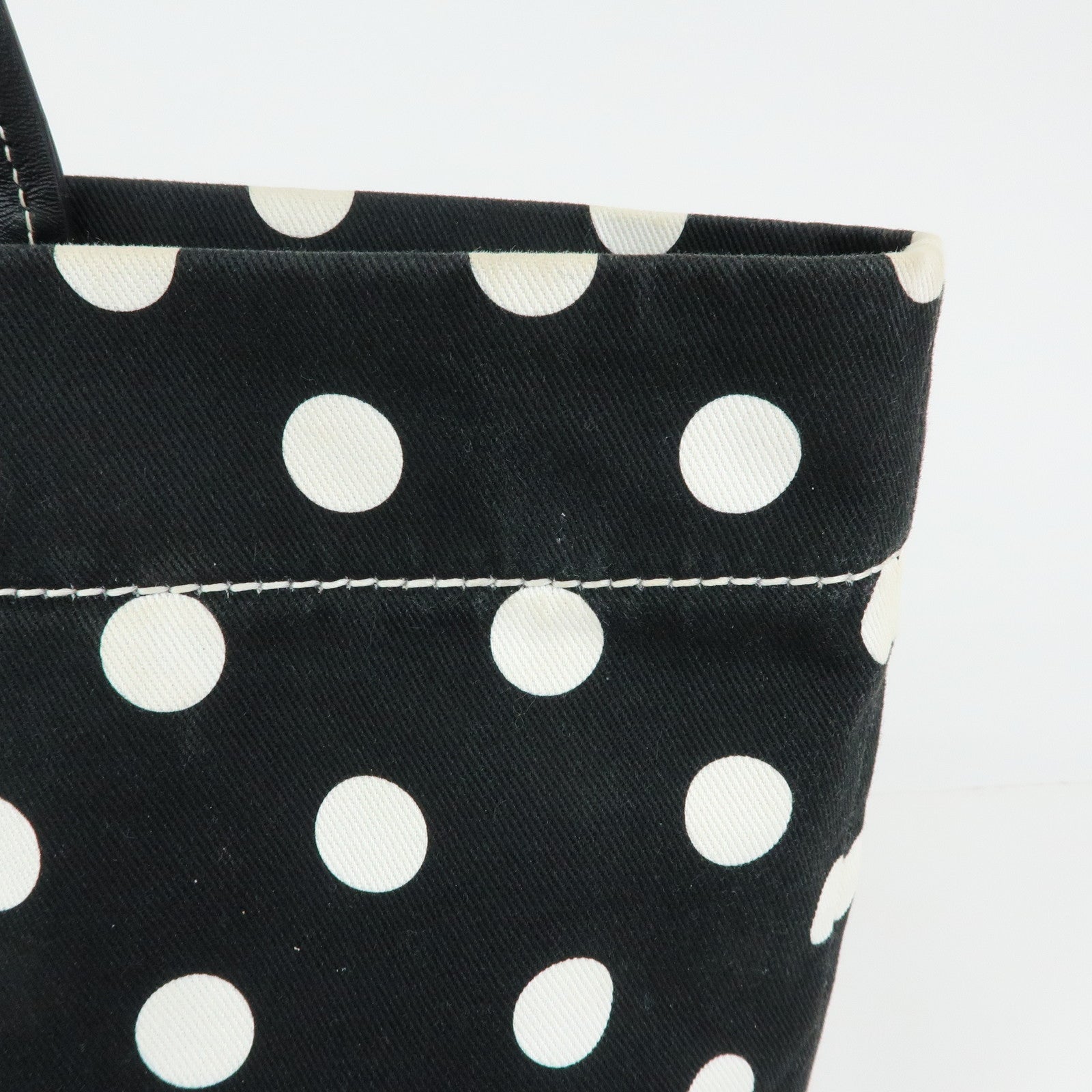 MIU MIU Logo Canvas Leather Polka Dots Tote Shoulder Bag Black 5BG234