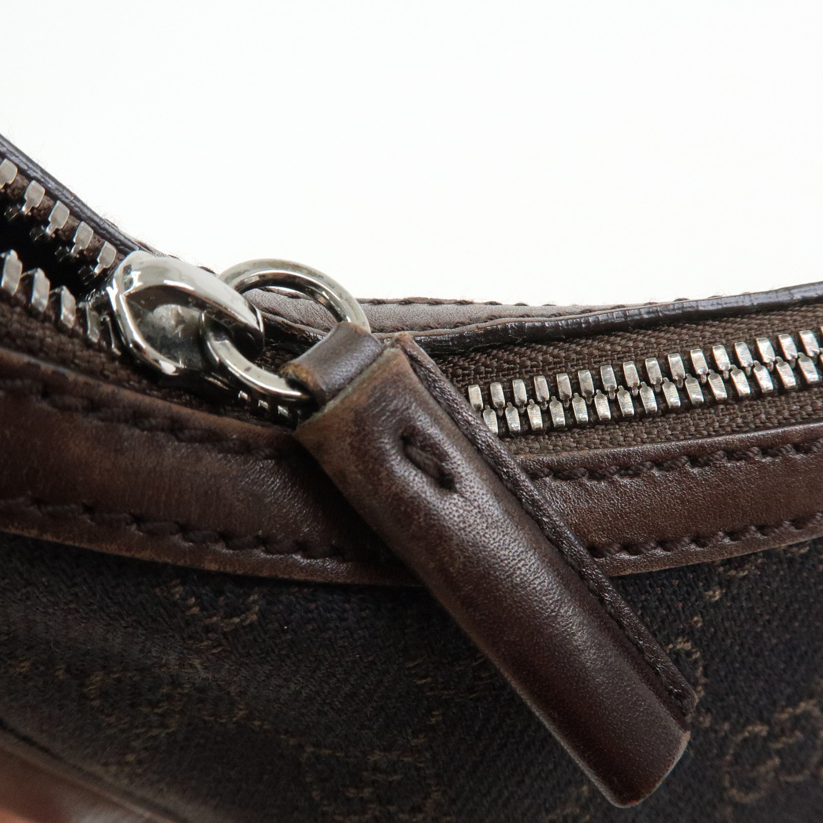 GUCCI GG Denim Leather Half Moon Shoulder Bag Dark Brown 101682