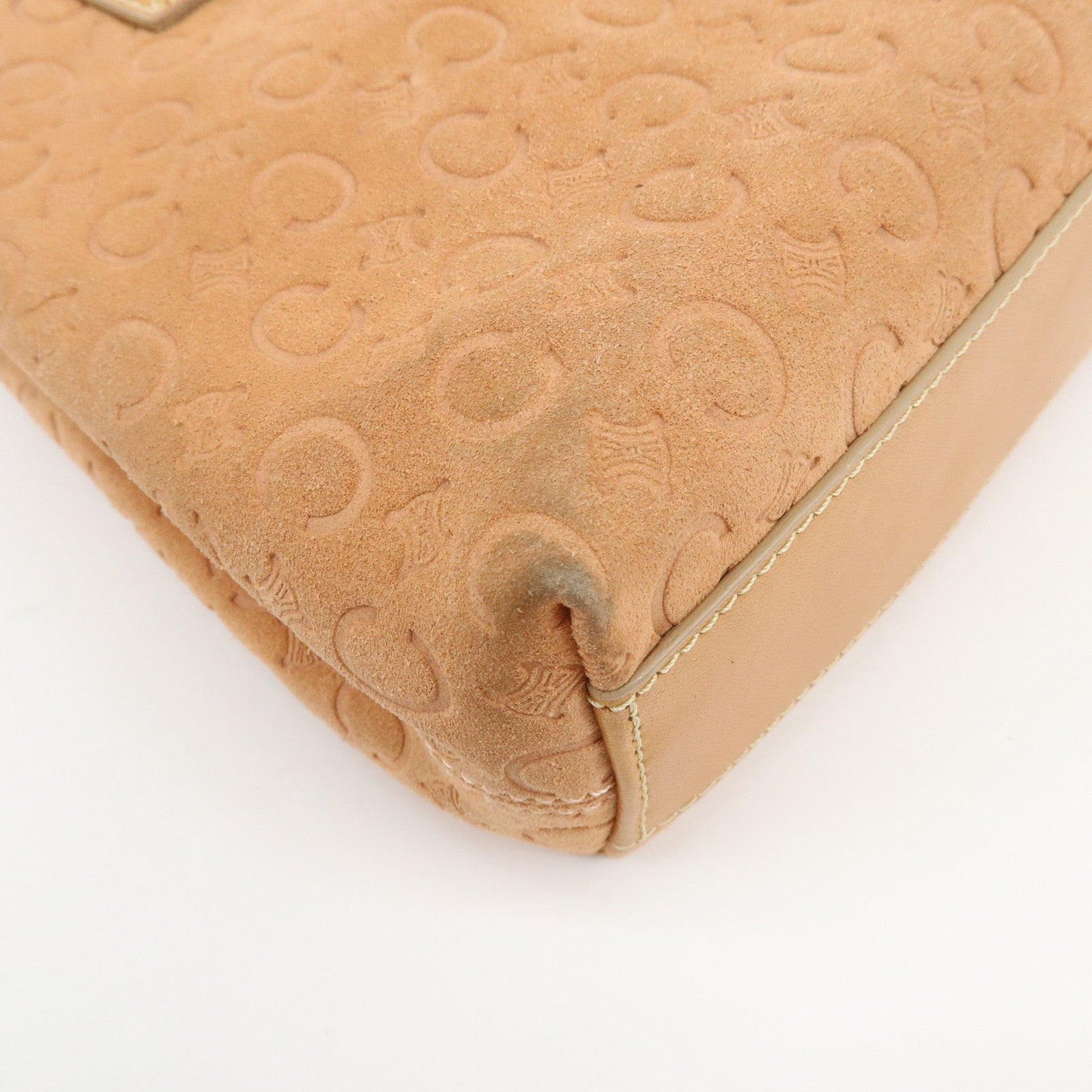CELINE C Macadam Suede Leather Hand Bag Tote Bag Orange Beige