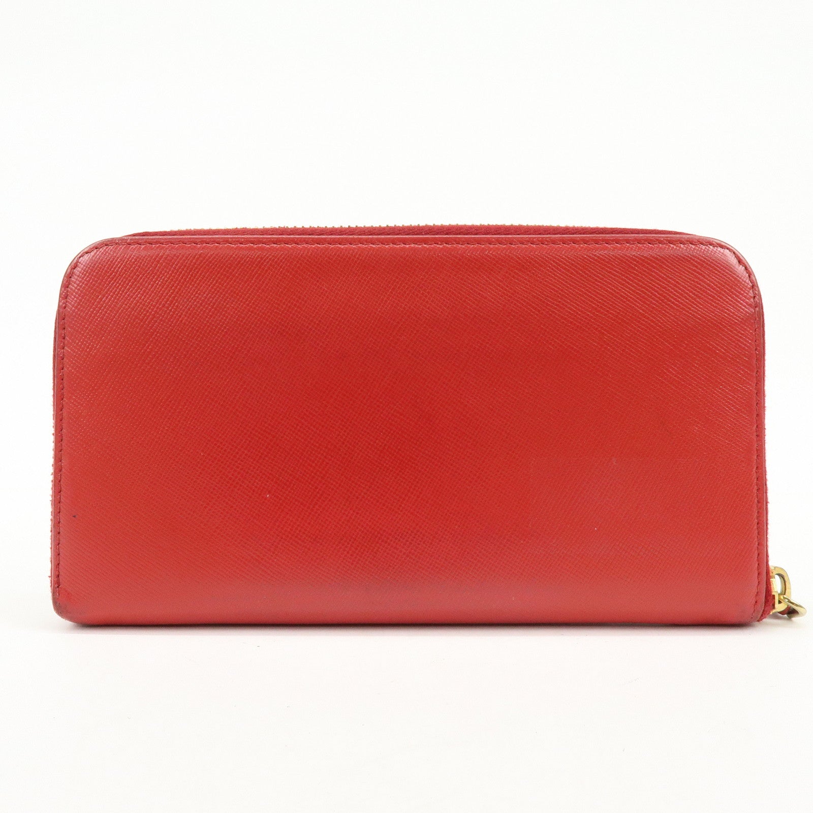 PRADA Saffiano Leather Cherry Round Zippy Long Wallet Red