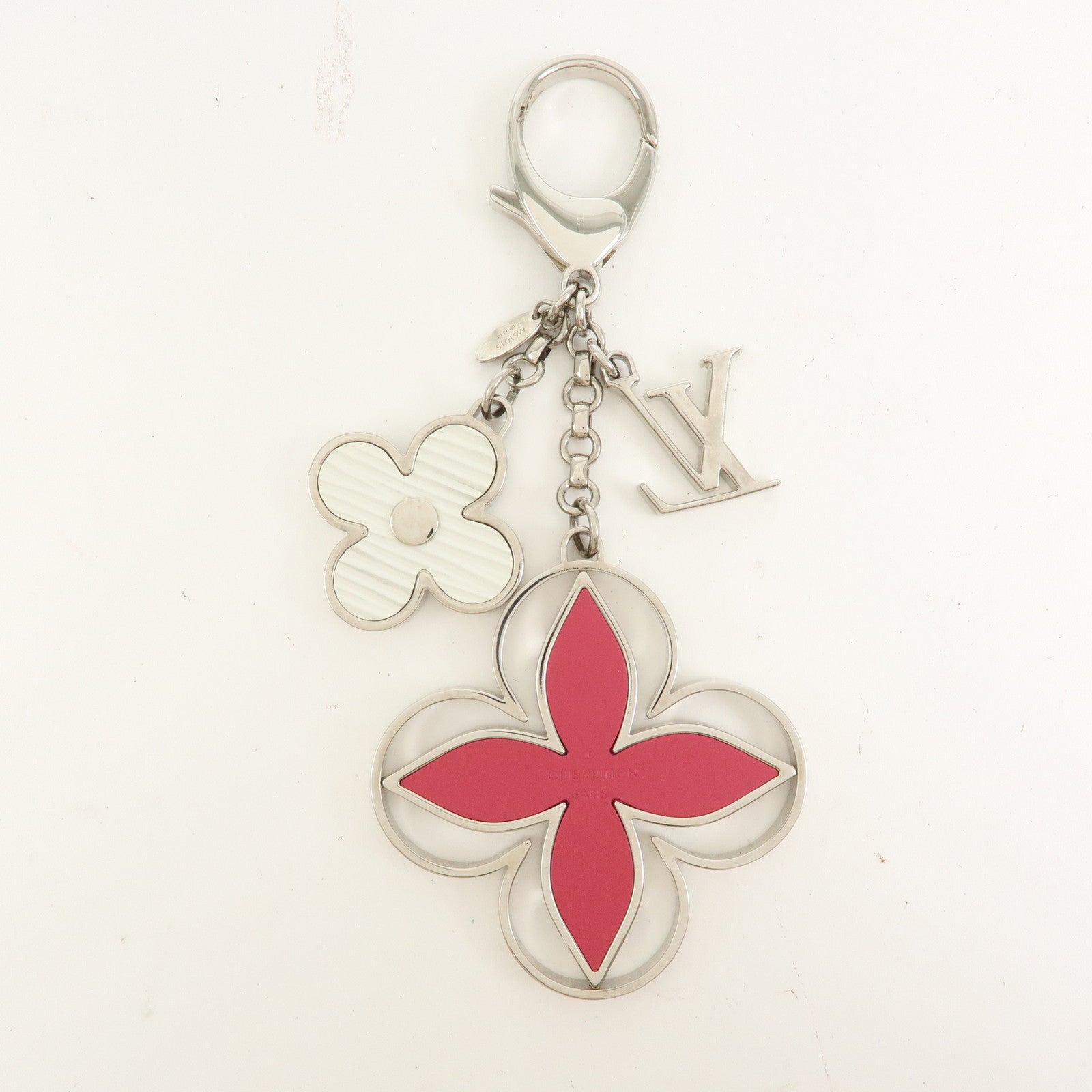 Louis Vuitton Epi Limy Metal Bag Charm Key Ring Silver Pink M61013